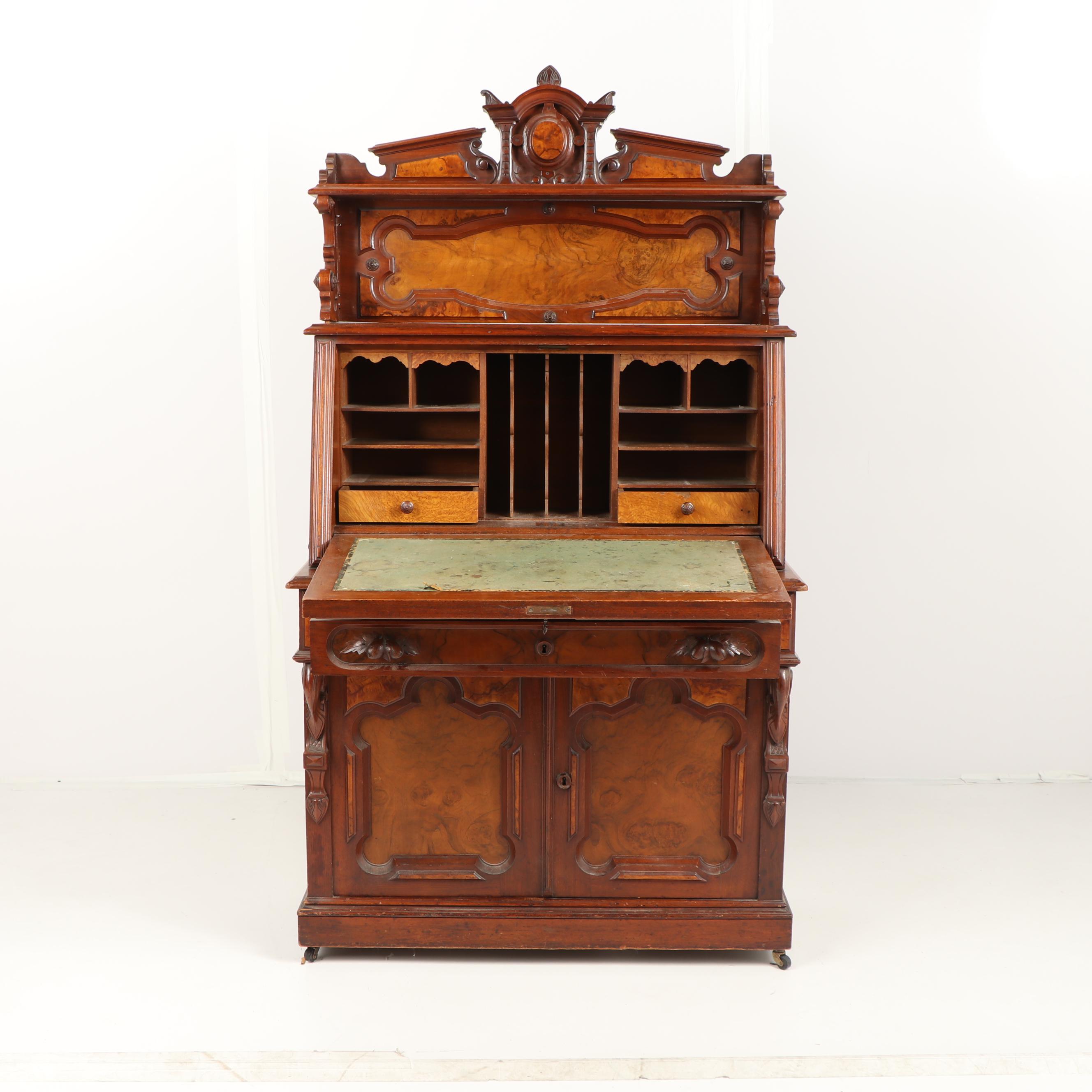 Eastlake Burl and Walnut Secretary, 19th Century