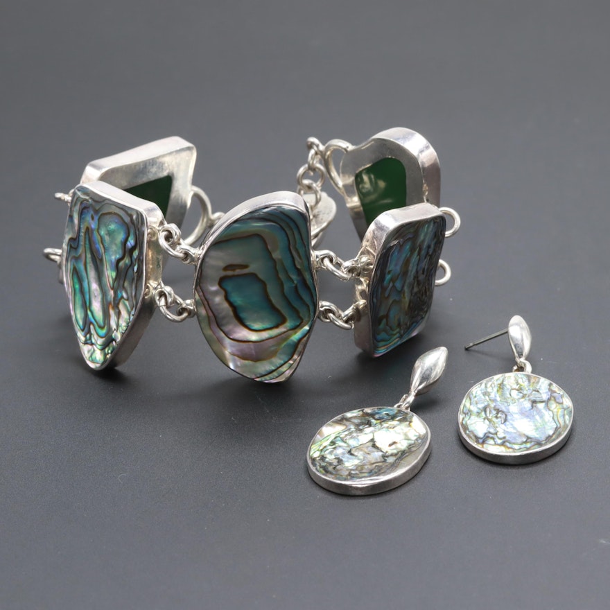 Mexican Sterling Silver Abalone Bracelet and Earrings