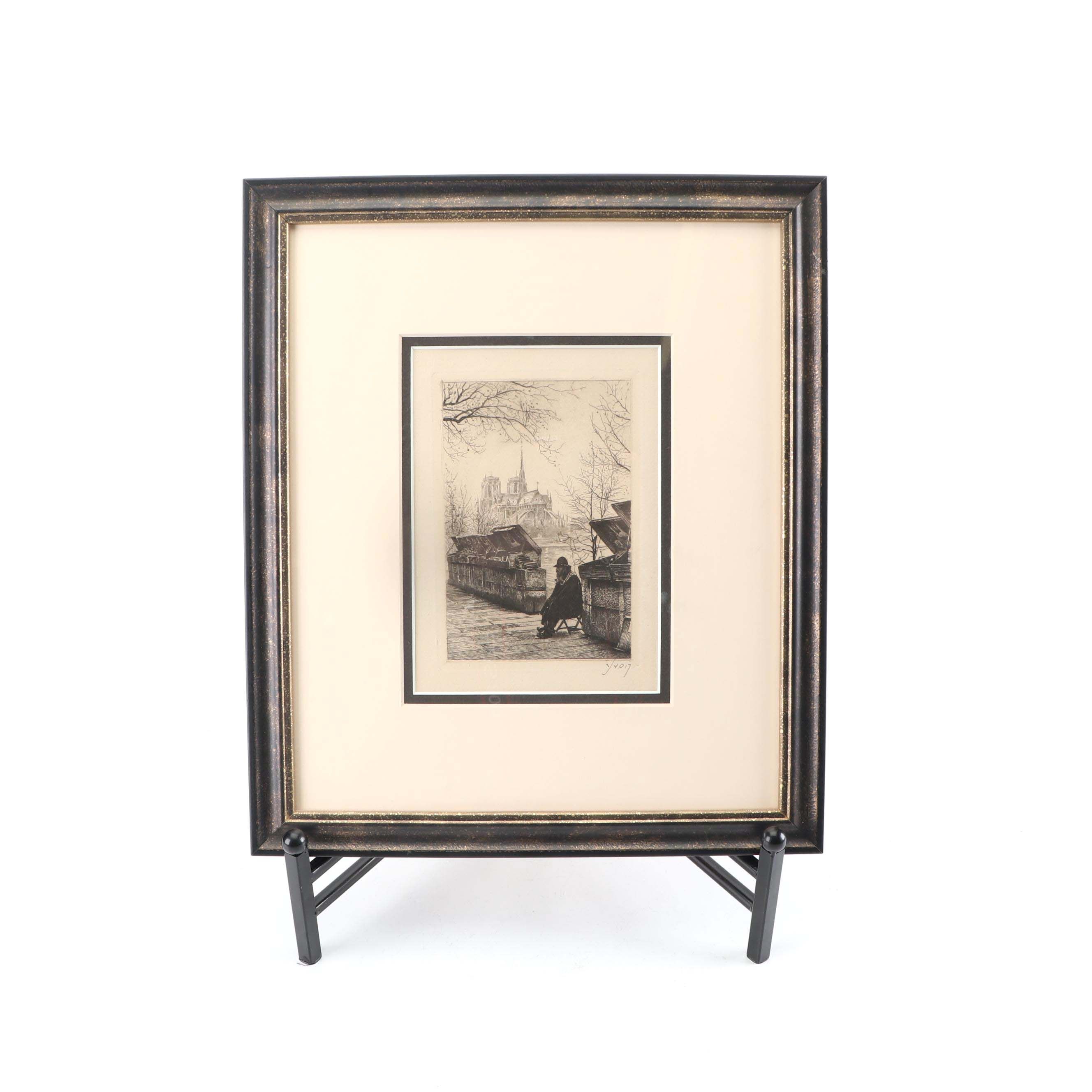 Antoine "Yvon" Monay Etching of Paris