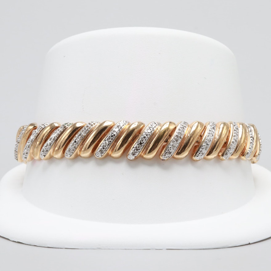 Gold Wash on Sterling Silver Diamond Bracelet