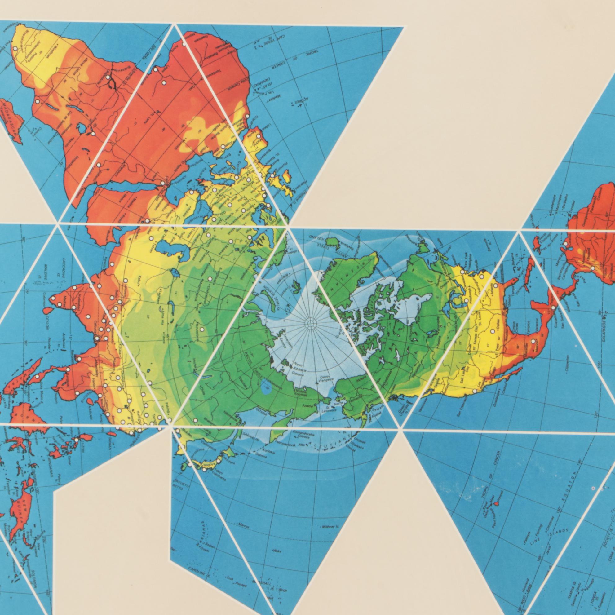Buckminster Fuller Limited Edition Offset Lithograph of World Map