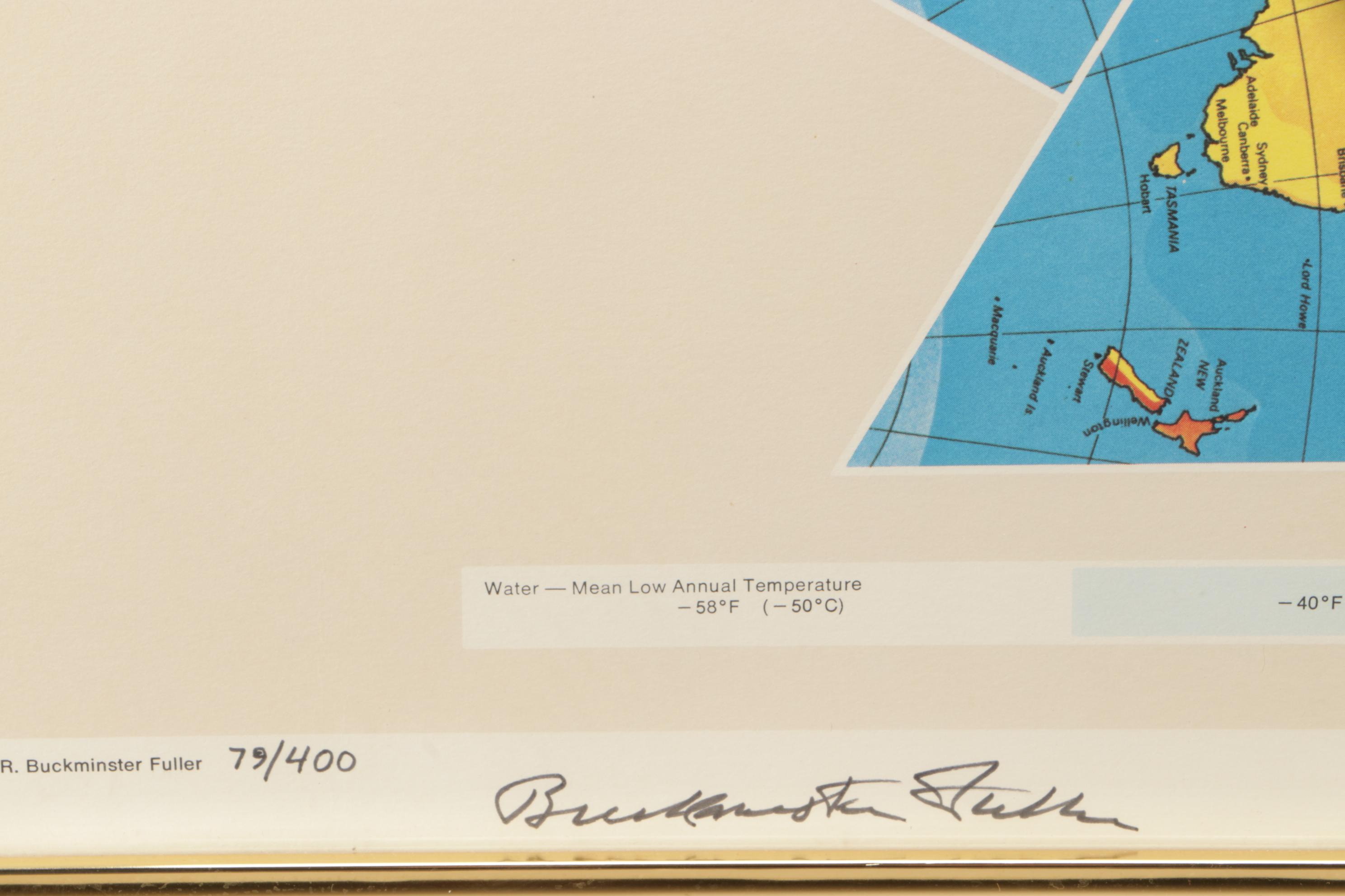 Buckminster Fuller Limited Edition Offset Lithograph of World Map