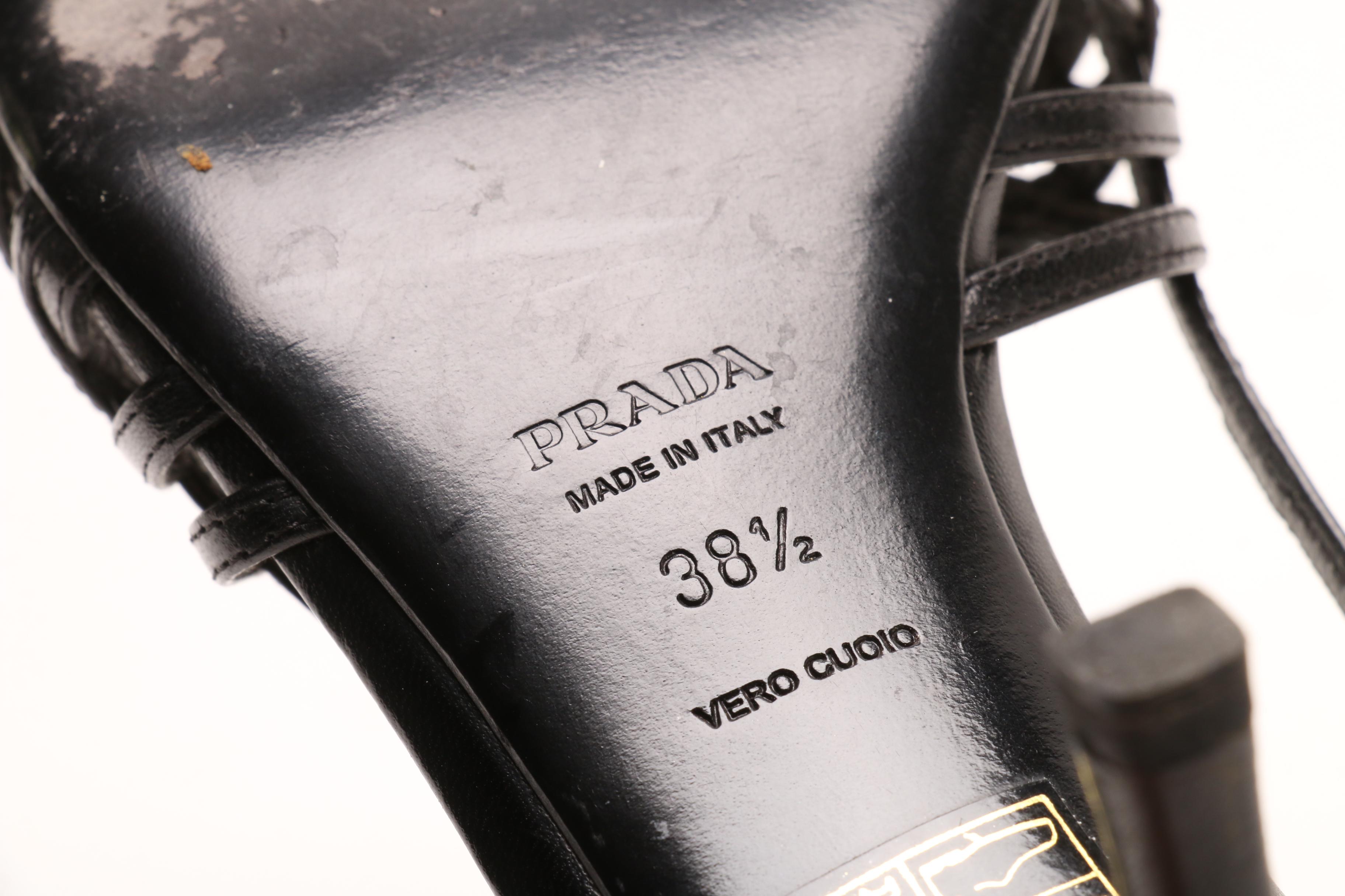 Prada Black Leather Slingback Heeled Sandals