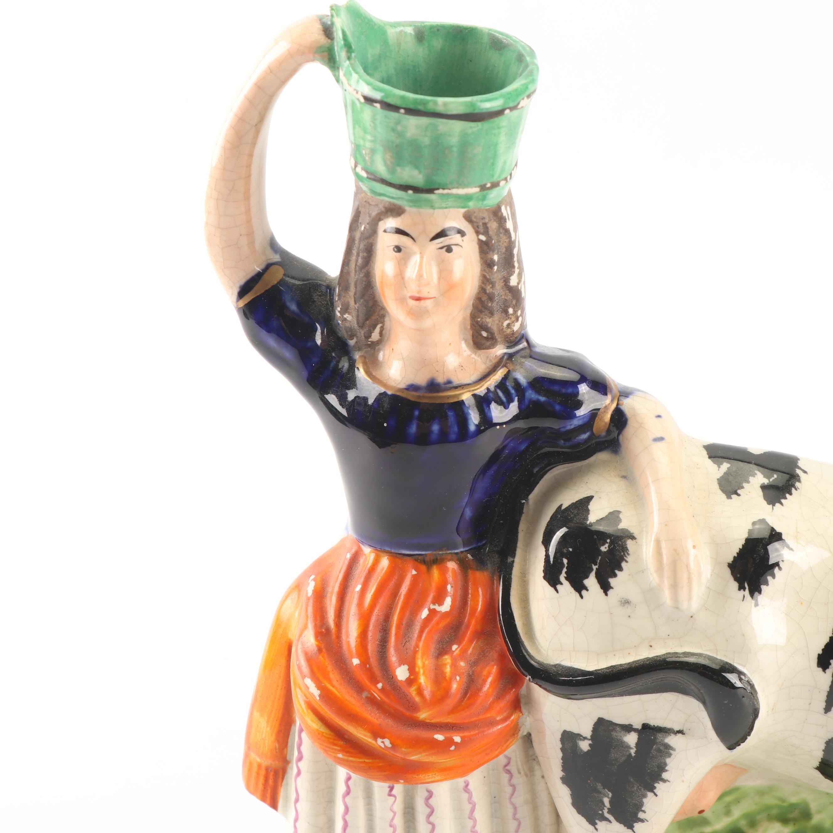 Staffordshire Figurative Milk Maid and Cow Spill Vase