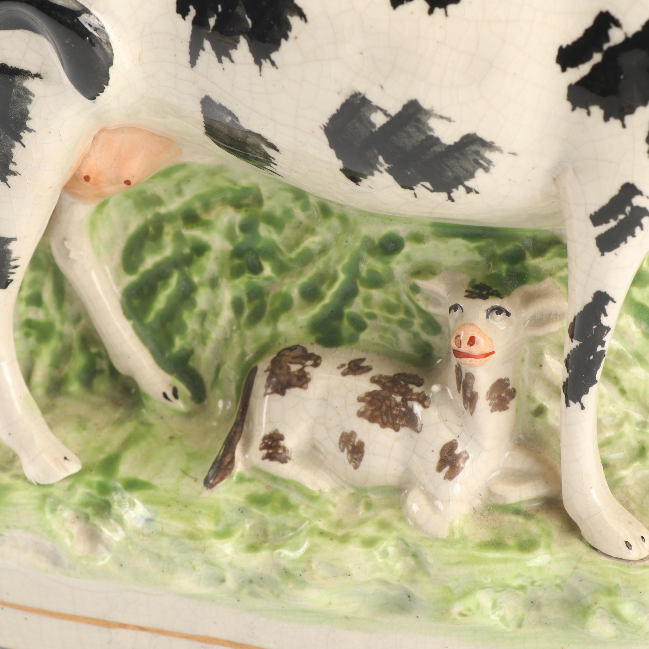 Staffordshire Figurative Milk Maid and Cow Spill Vase