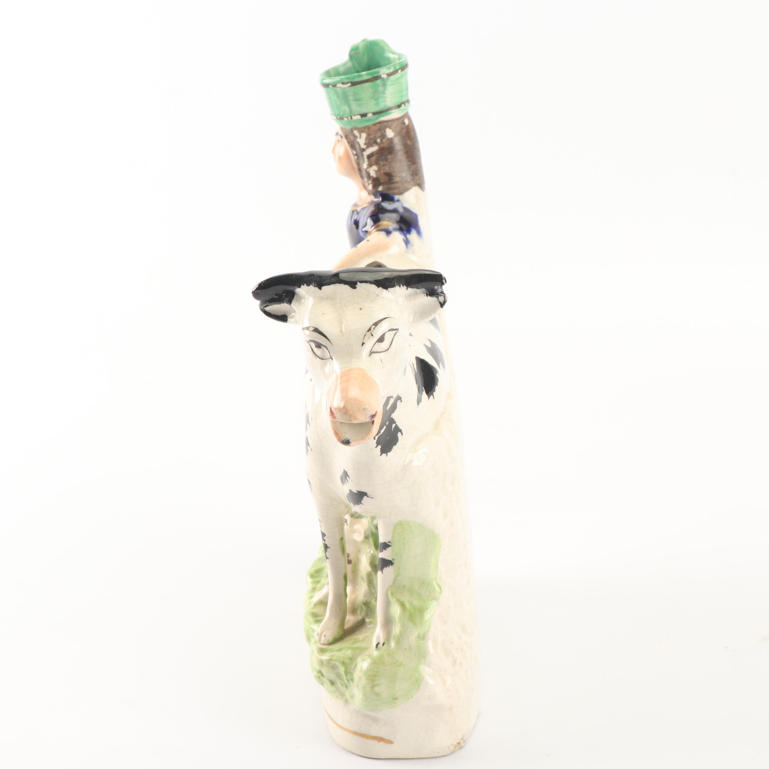 Staffordshire Figurative Milk Maid and Cow Spill Vase
