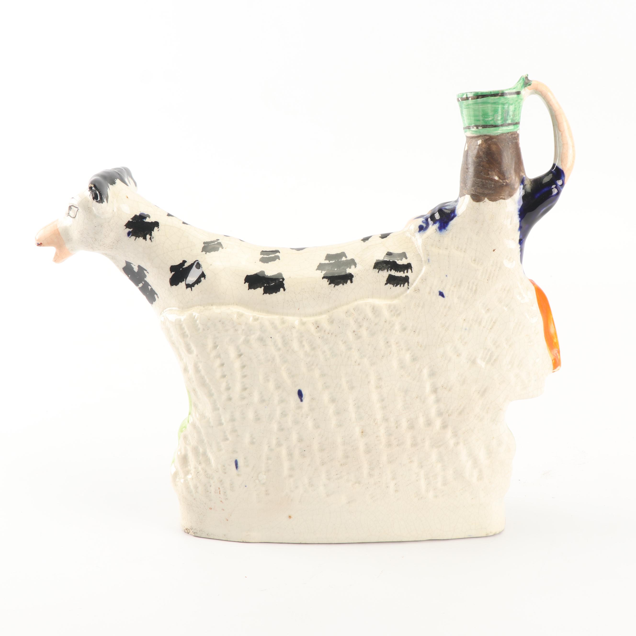 Staffordshire Figurative Milk Maid and Cow Spill Vase