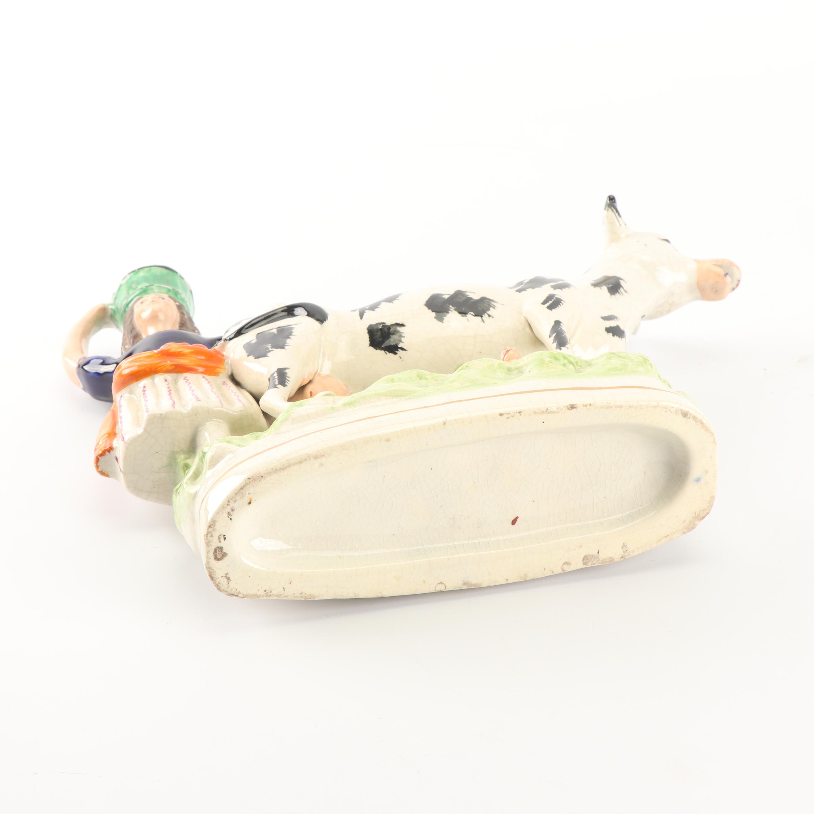 Staffordshire Figurative Milk Maid and Cow Spill Vase