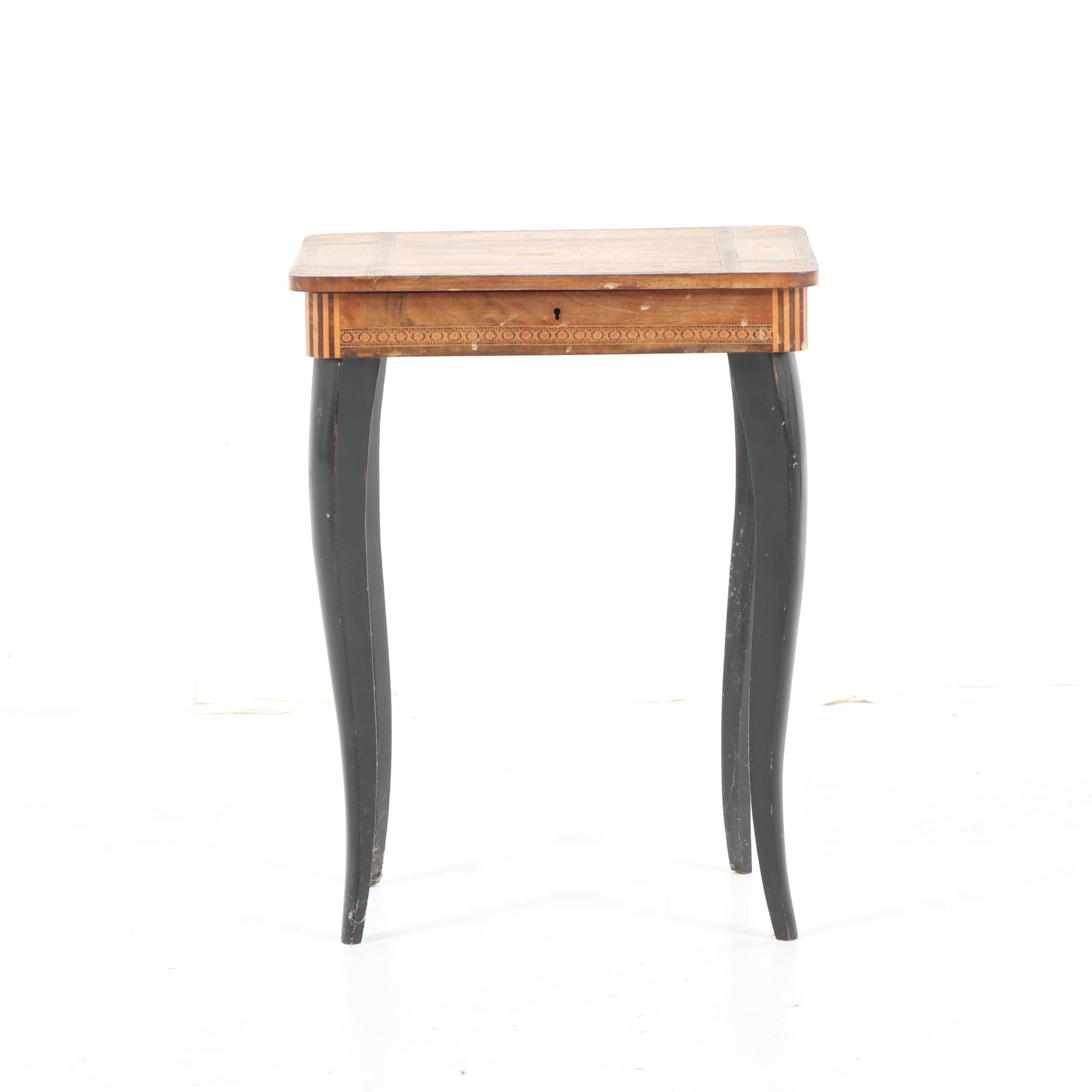 Mixed Woods Marquetry Diminutive Table Music Box by Thorens, 20th Century