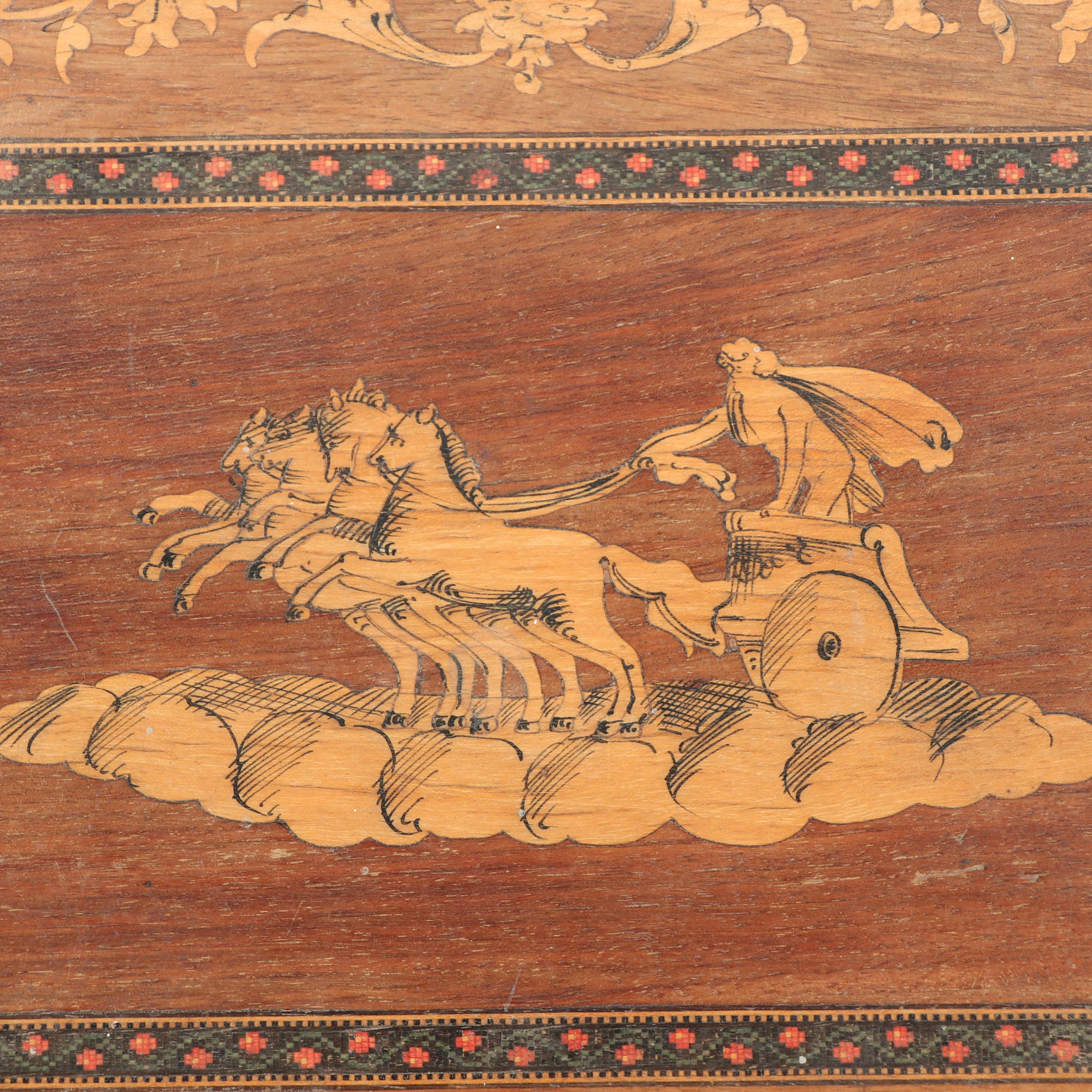 Mixed Woods Marquetry Diminutive Table Music Box by Thorens, 20th Century