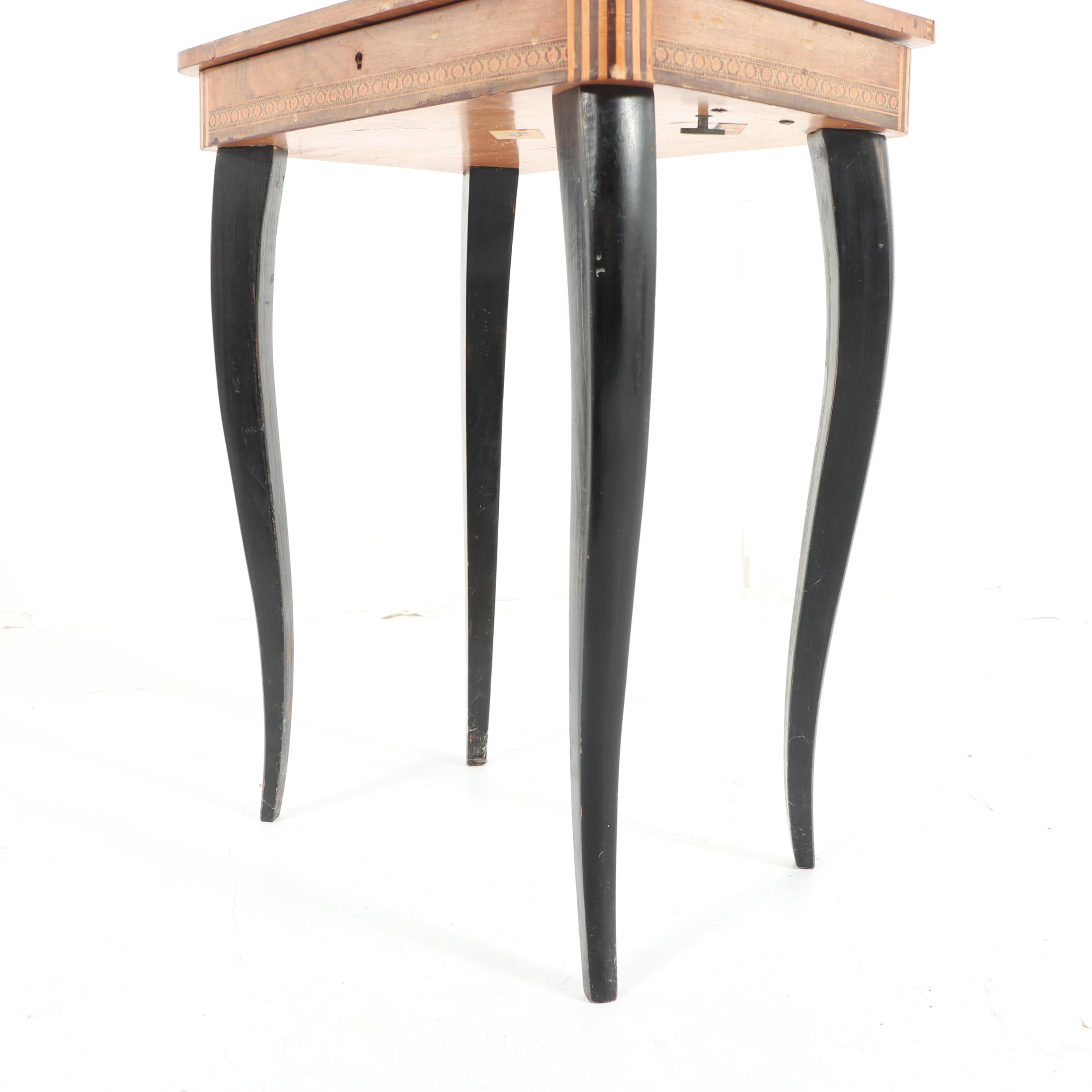 Mixed Woods Marquetry Diminutive Table Music Box by Thorens, 20th Century