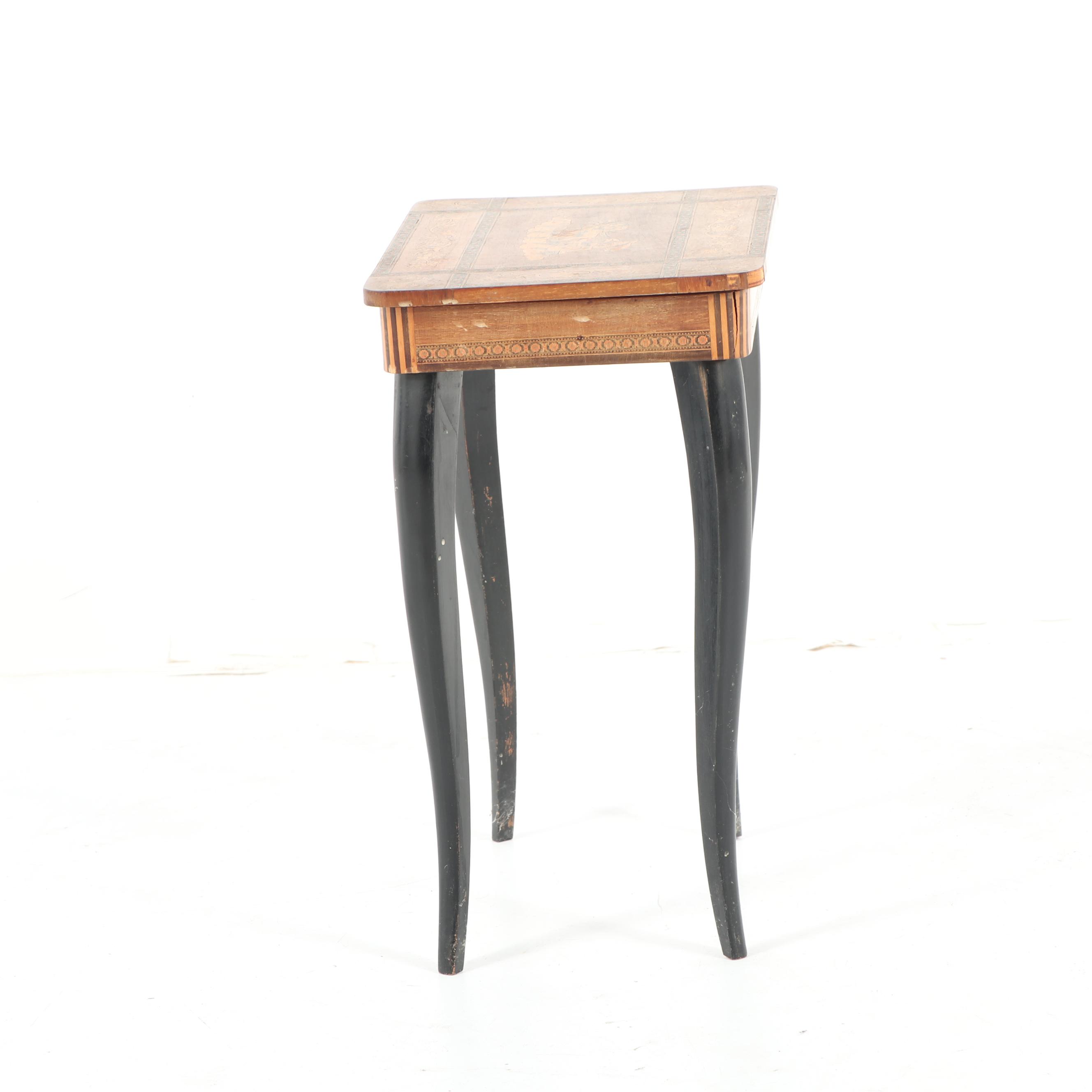 Mixed Woods Marquetry Diminutive Table Music Box by Thorens, 20th Century