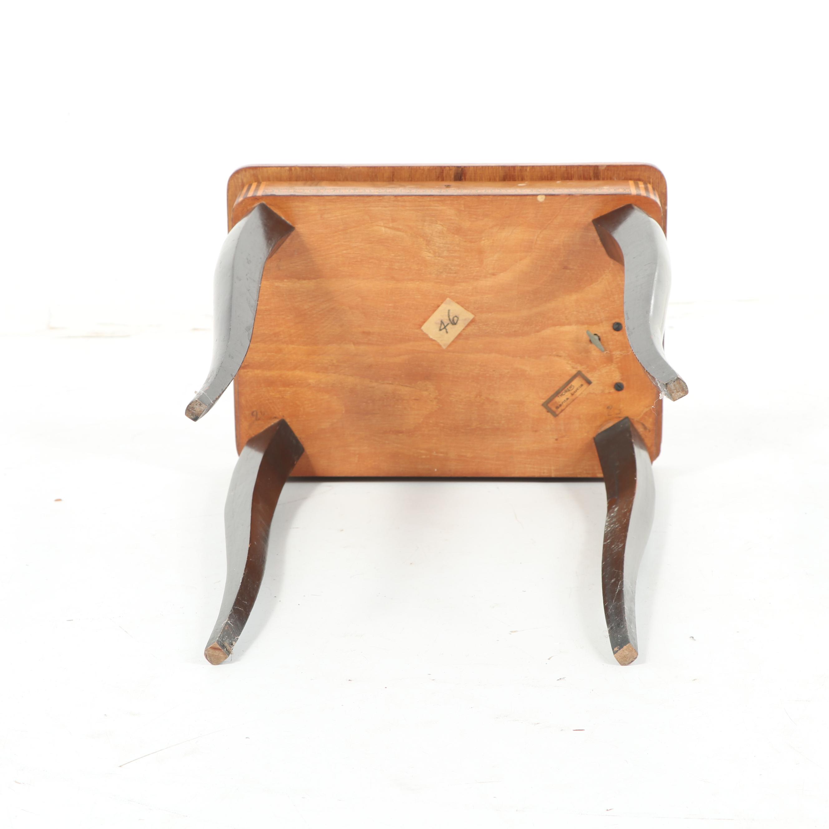 Mixed Woods Marquetry Diminutive Table Music Box by Thorens, 20th Century