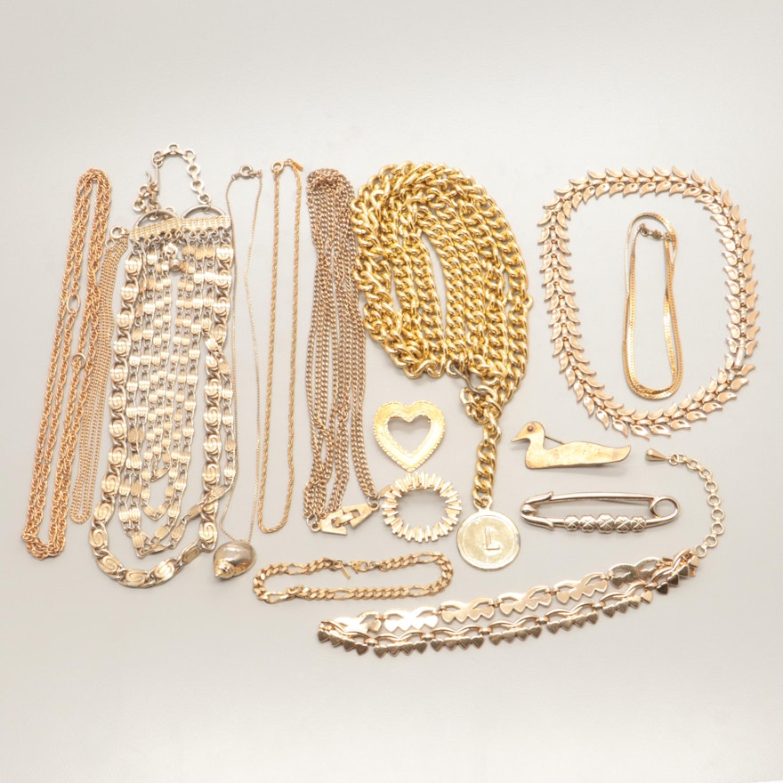 Assortment of Gold Tone Costume Jewelry