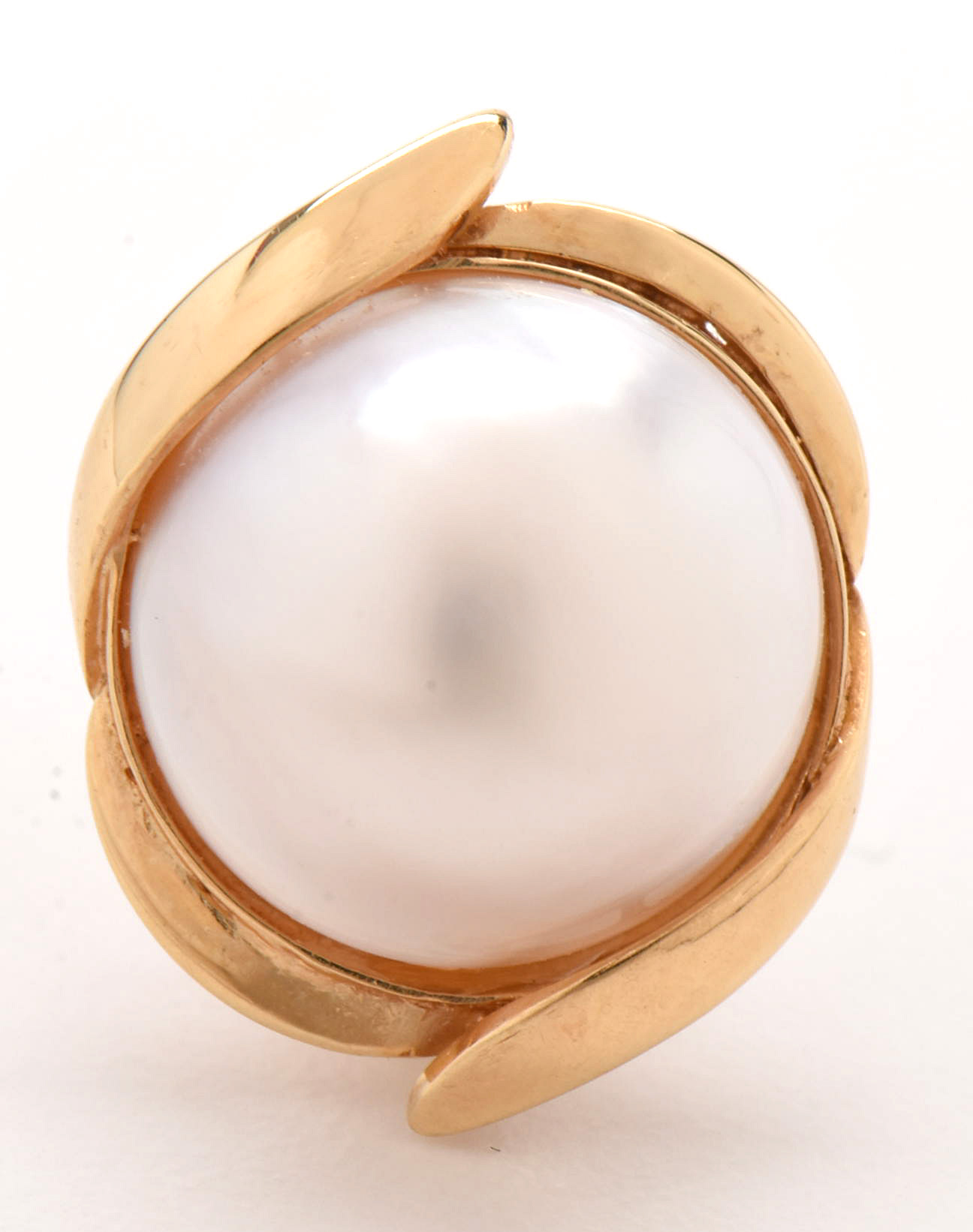 14K Yellow Gold Cultured Mabe Pearl Omega Back Earrings