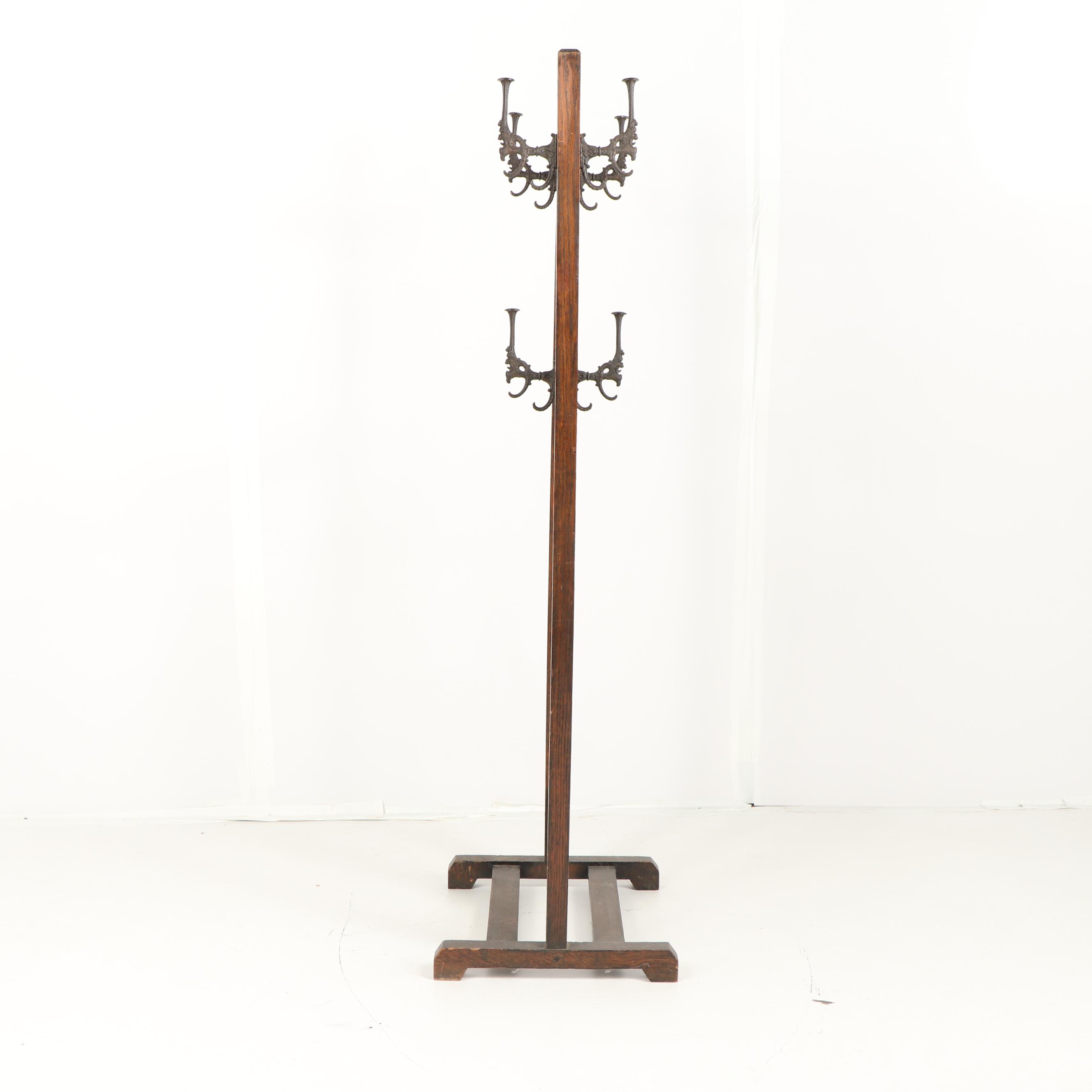 Oak Coat Rack, Early 20th Century