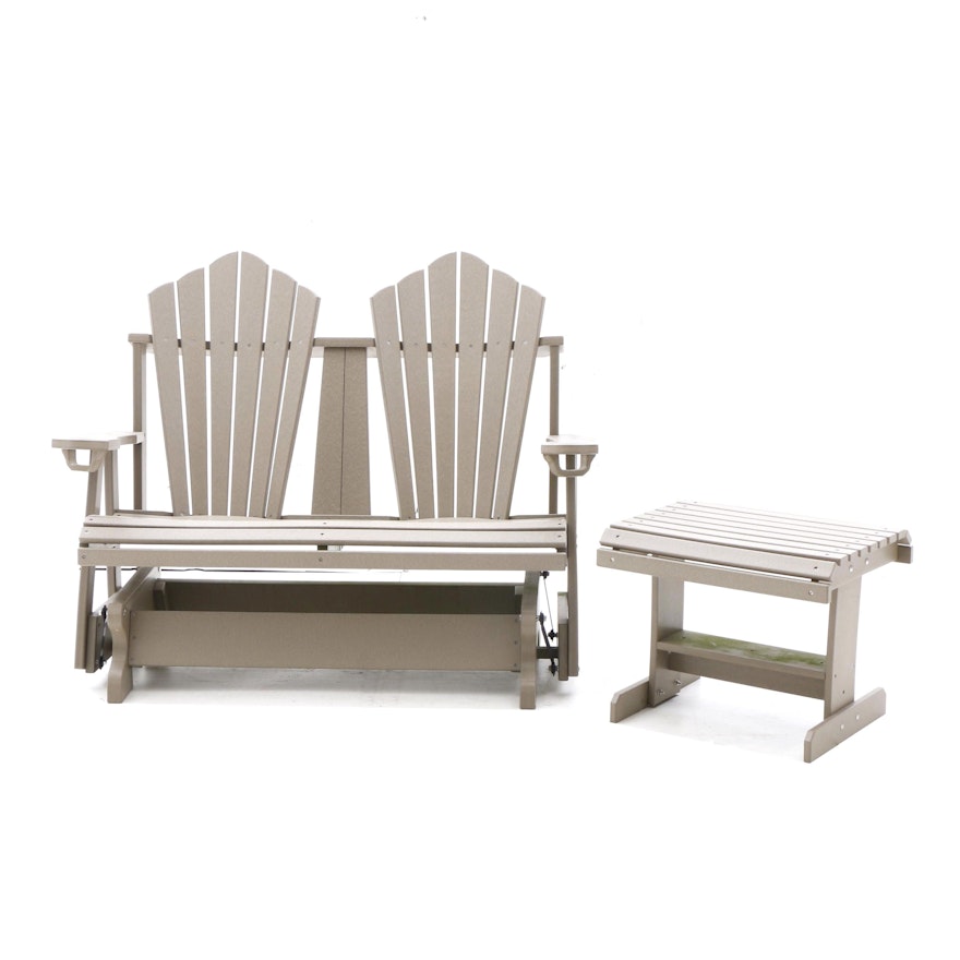 Adirondack Style Platform Rocker Bench with End Table