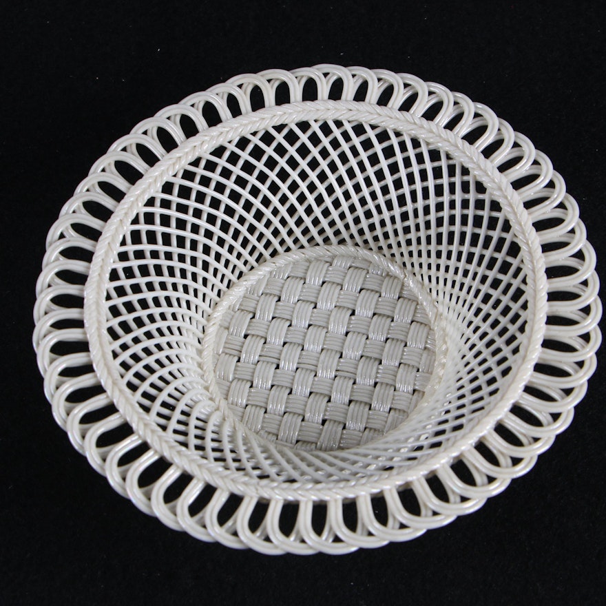 Belleek Round  Reticulated Porcelain Basket