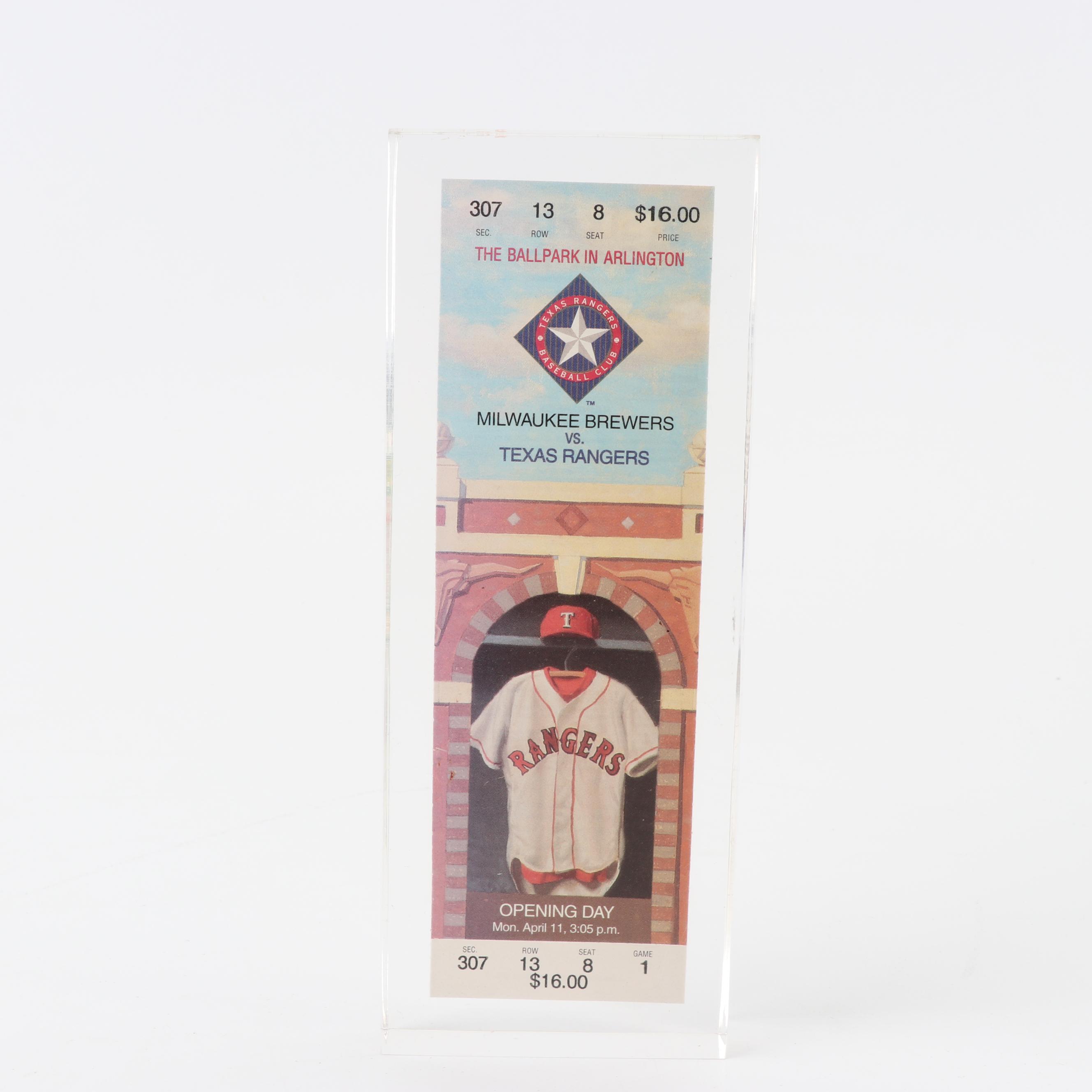 1994 Texas Rangers Opening Day New Stadium Ticket with Autographs and More