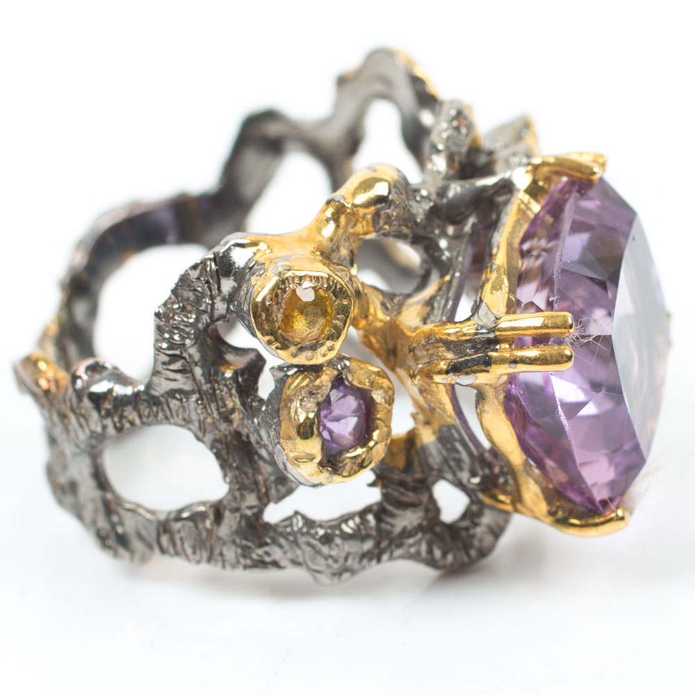 Sterling 7.62 CTW Amethyst, Topaz, Sapphire and Cubic Zirconia Ring