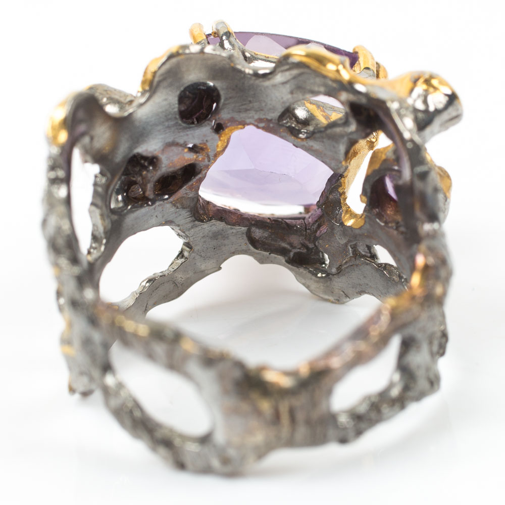 Sterling 7.62 CTW Amethyst, Topaz, Sapphire and Cubic Zirconia Ring