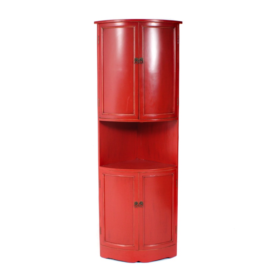 Contemporary Painted Wood Curved Front Corner Cabinet