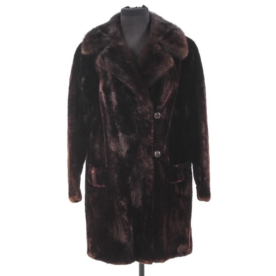 Sheared Beaver Fur Coat with Mink Fur Collar