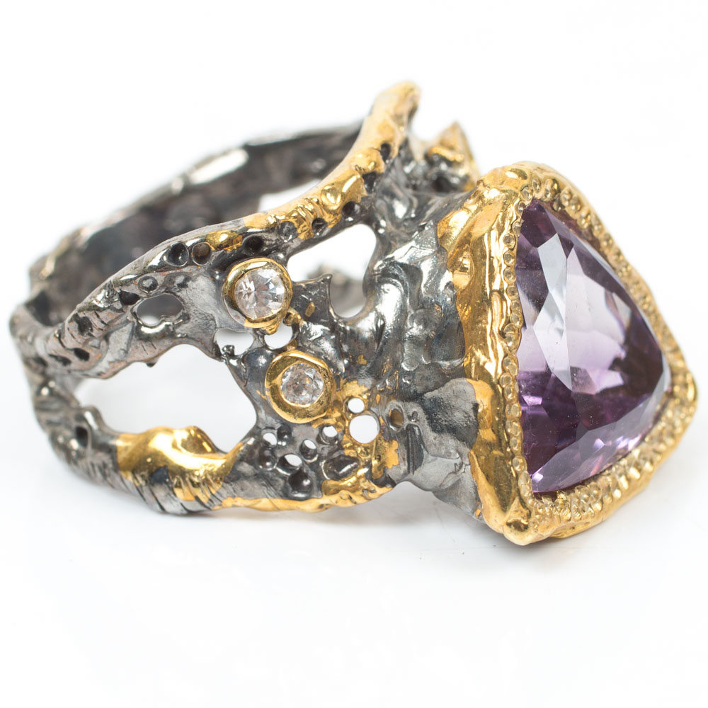 Sterling 6.45 CT Amethyst, Sapphire, Topaz and Cubic Zirconia Ring
