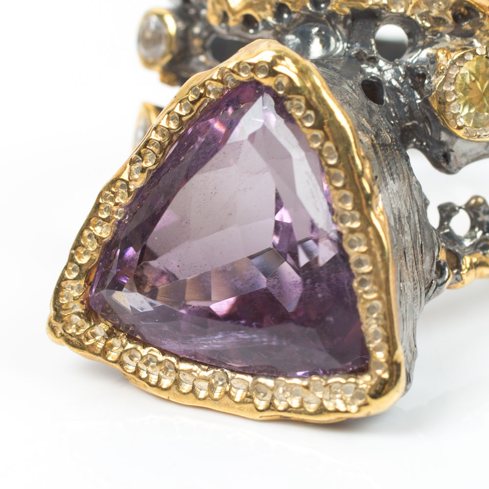 Sterling 6.45 CT Amethyst, Sapphire, Topaz and Cubic Zirconia Ring