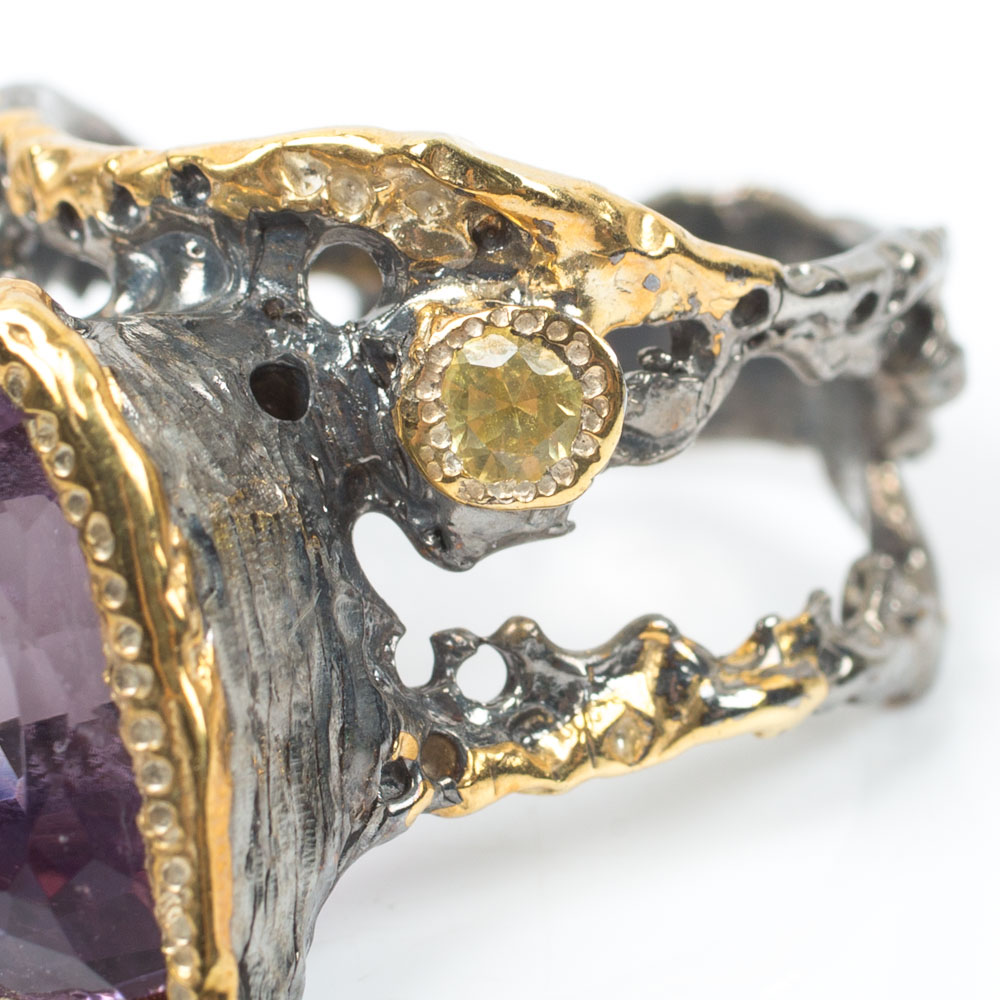 Sterling 6.45 CT Amethyst, Sapphire, Topaz and Cubic Zirconia Ring