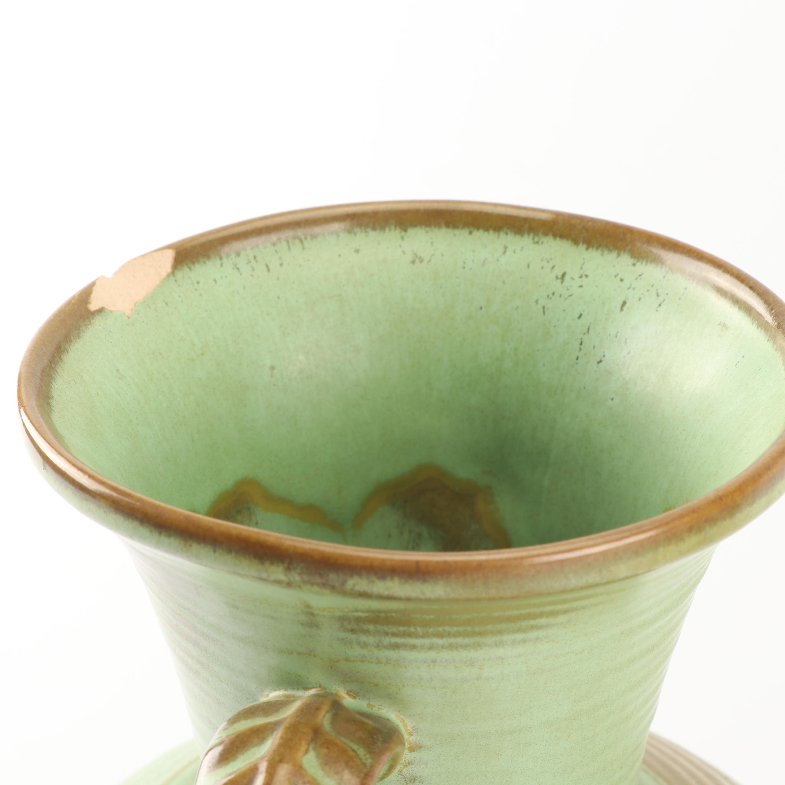 Frankoma Pottery "Prairie Green" Teapot, Pitcher, Cup, and Vase