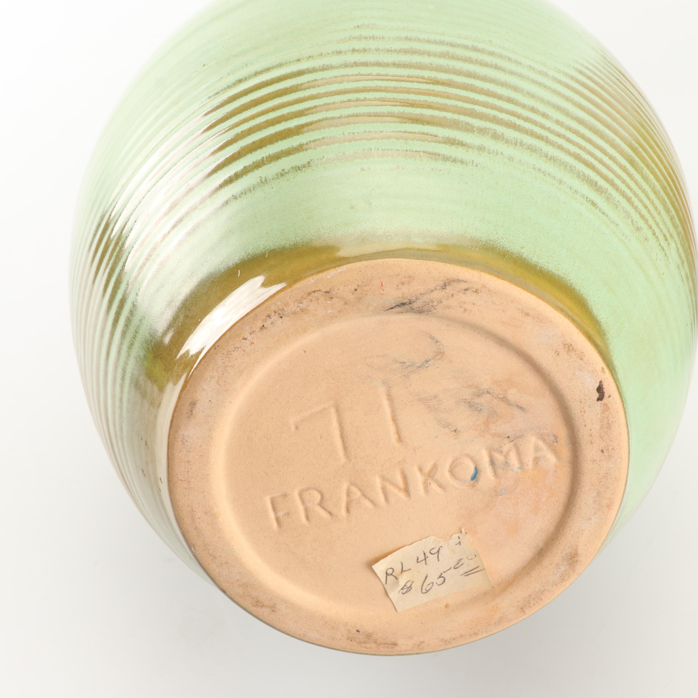 Frankoma Pottery "Prairie Green" Teapot, Pitcher, Cup, and Vase