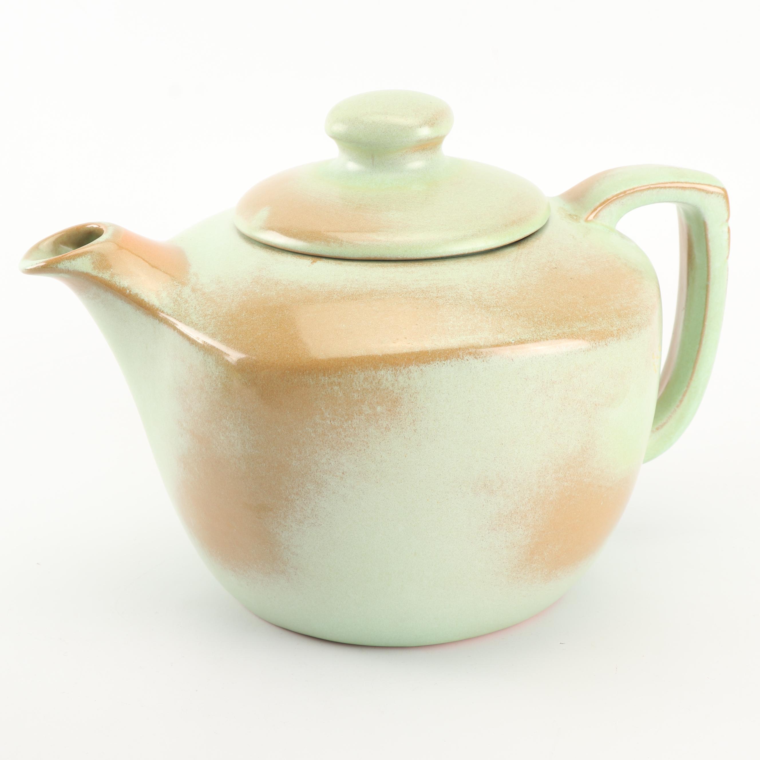 Frankoma Pottery "Prairie Green" Teapot, Pitcher, Cup, and Vase