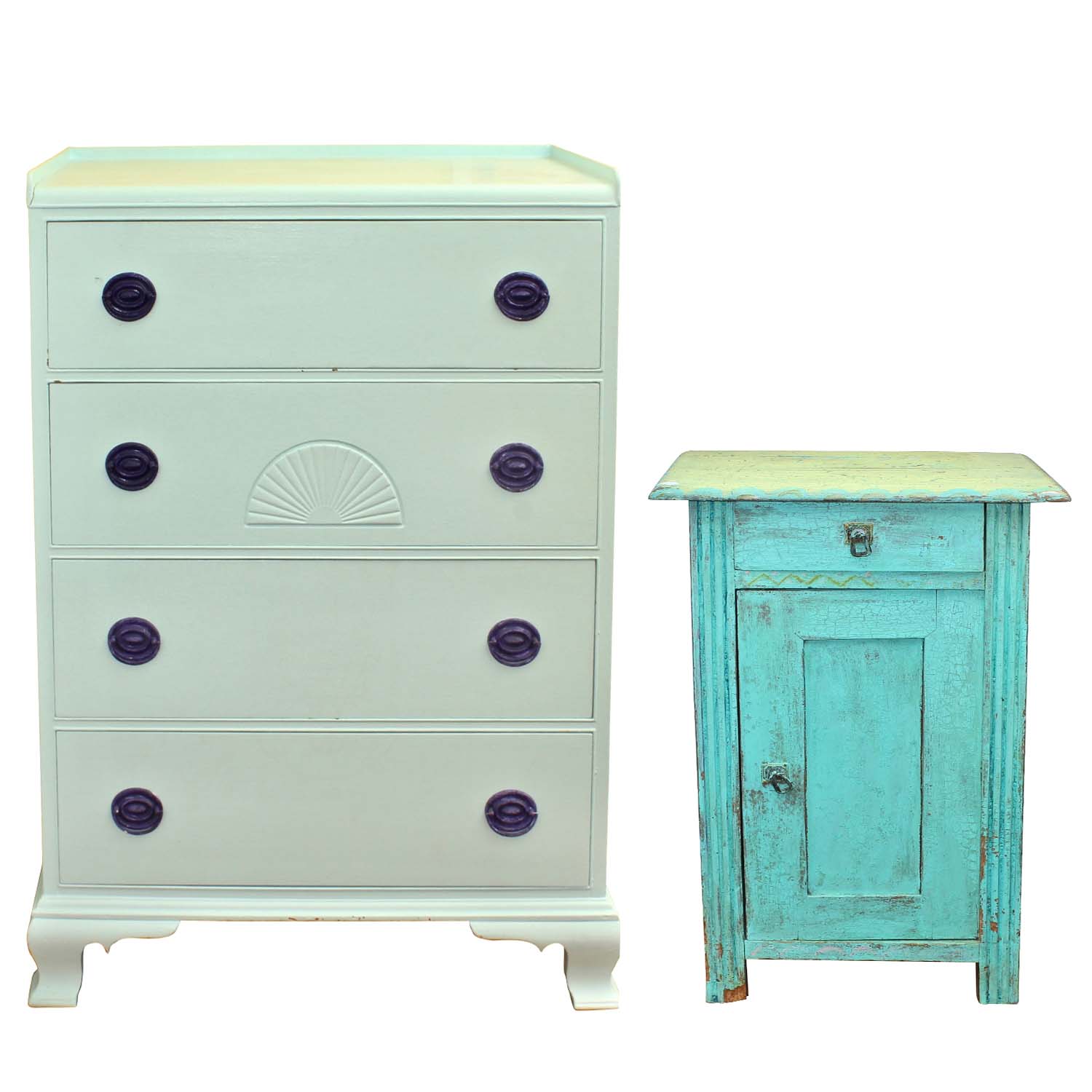 Hand Painted Side Table, 19th Century and Painted Wood Dresser, 20th Century