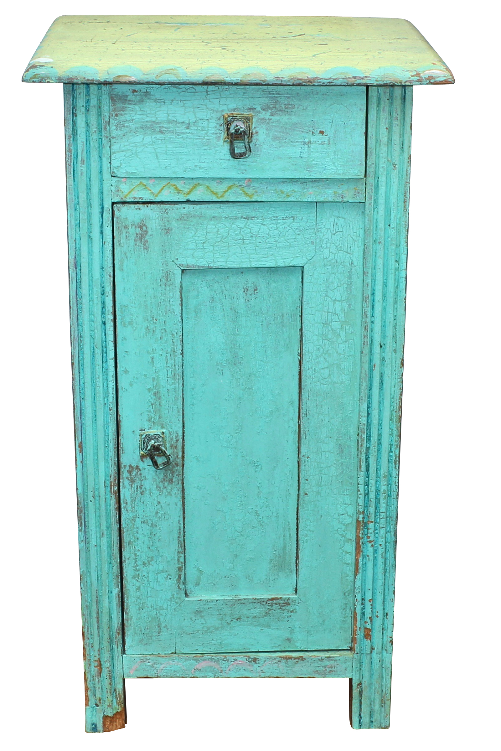 Hand Painted Side Table, 19th Century and Painted Wood Dresser, 20th Century