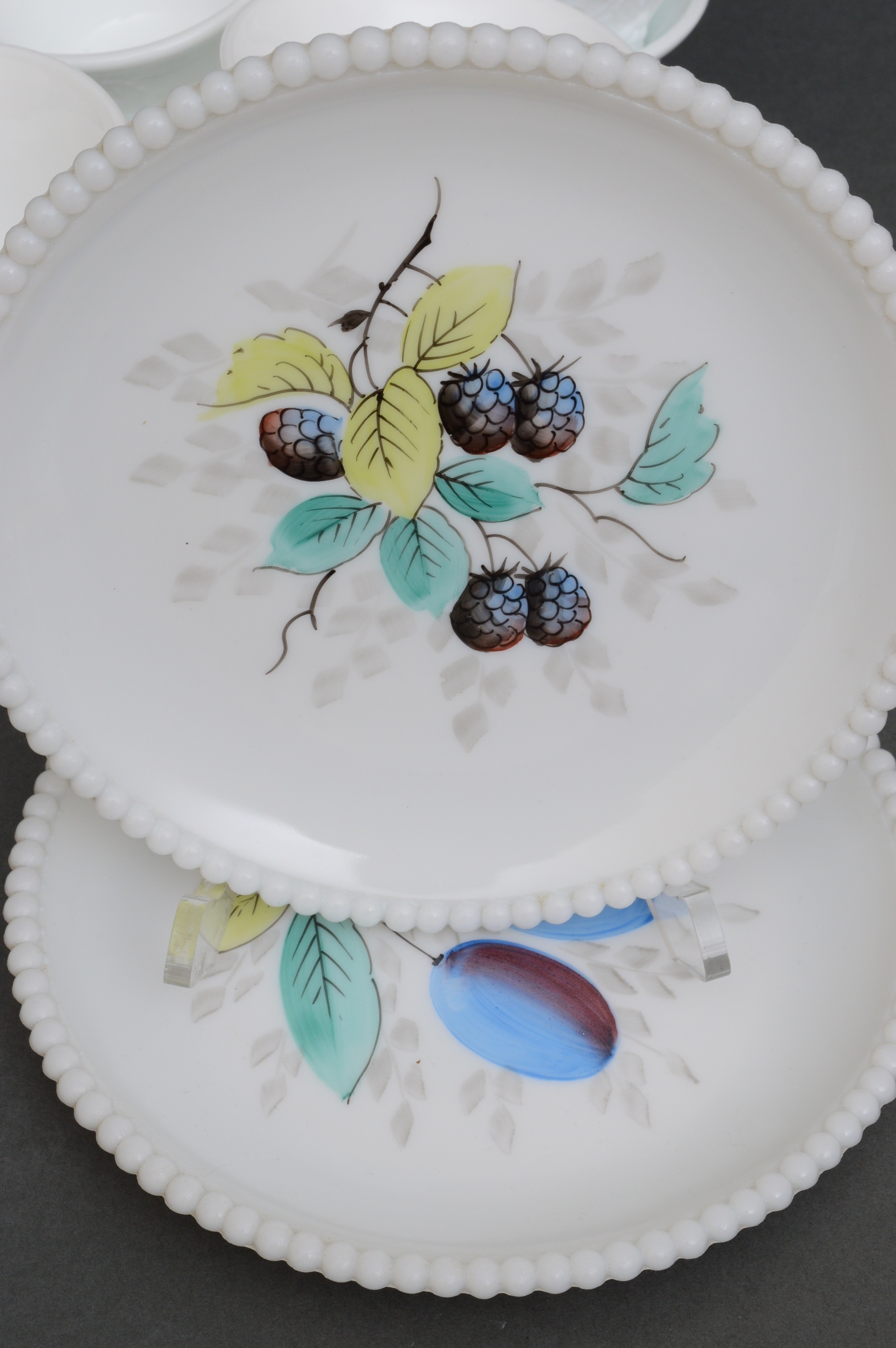 Collection of Milk Glass Luncheon Plates and Cups