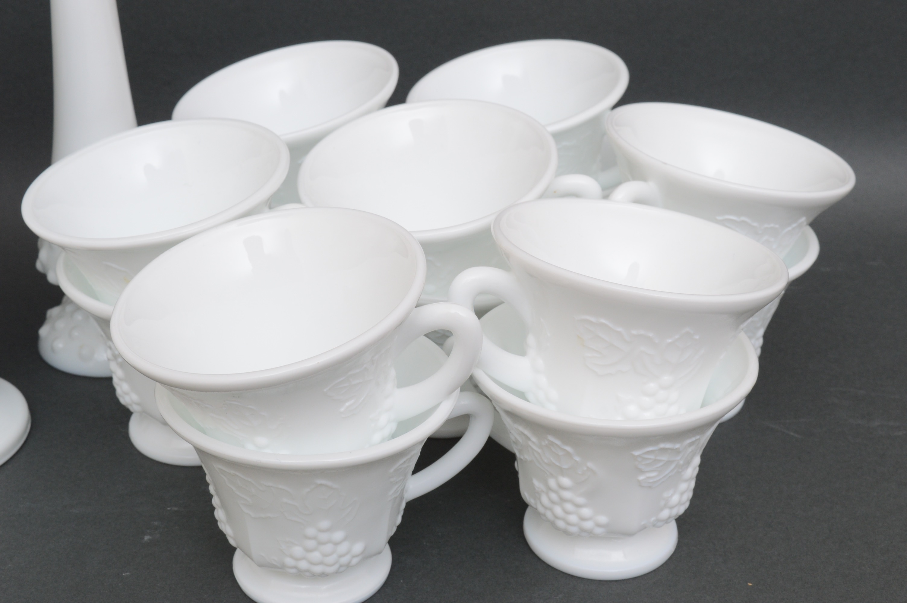 Collection of Milk Glass Luncheon Plates and Cups