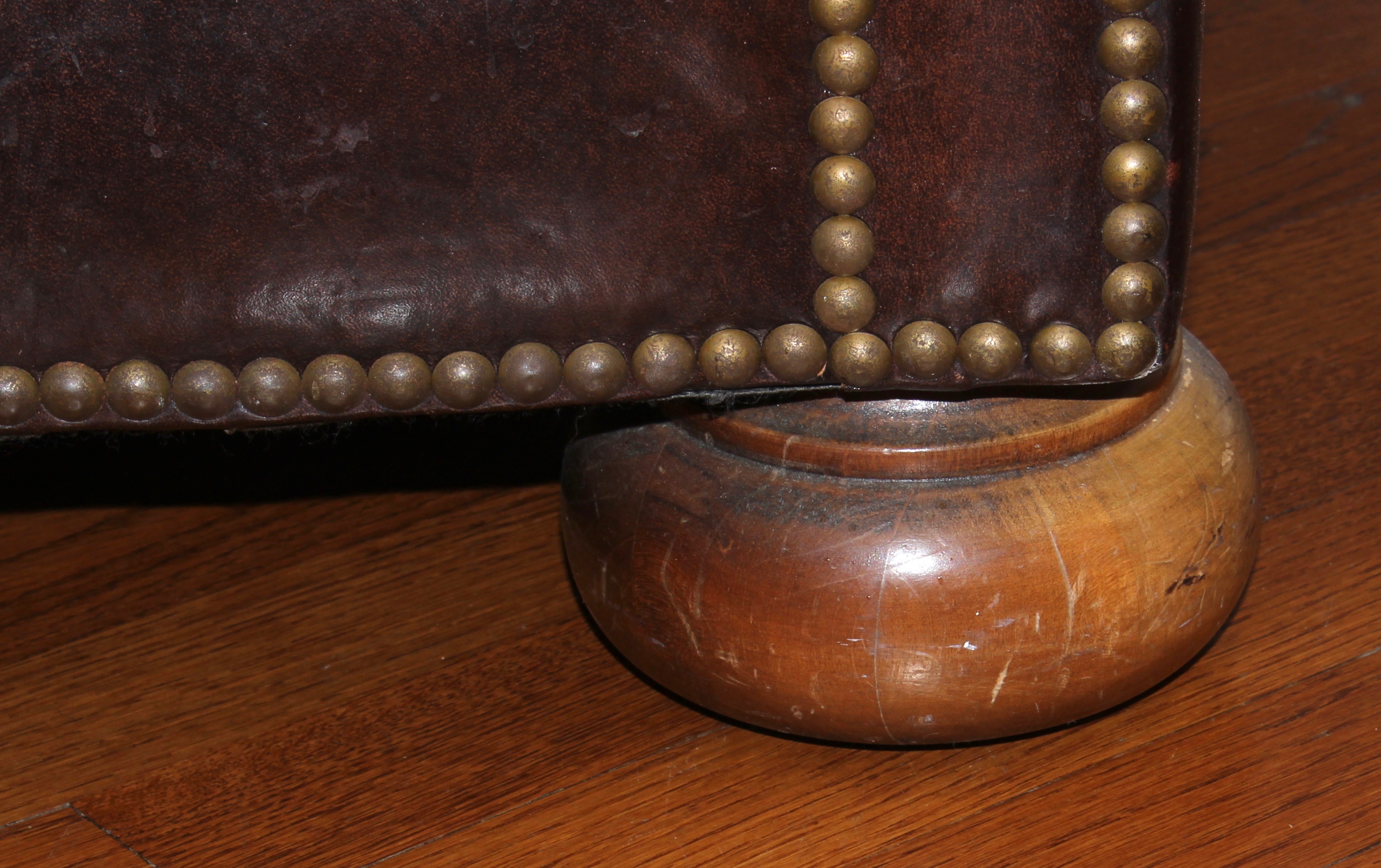 Pair of Chesterfield Brown Leather Armchairs, 20th Century