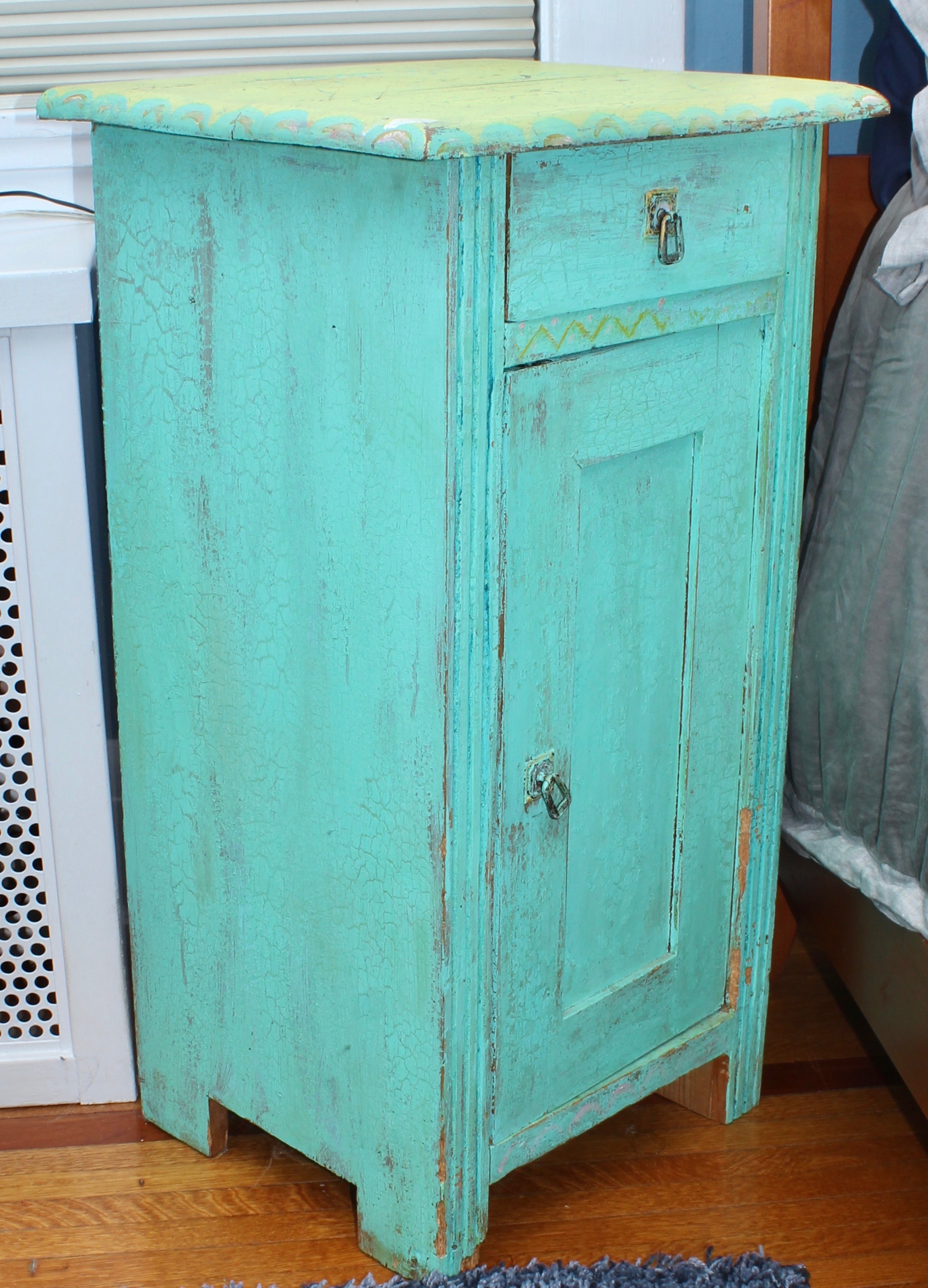 Hand Painted Side Table, 19th Century and Painted Wood Dresser, 20th Century