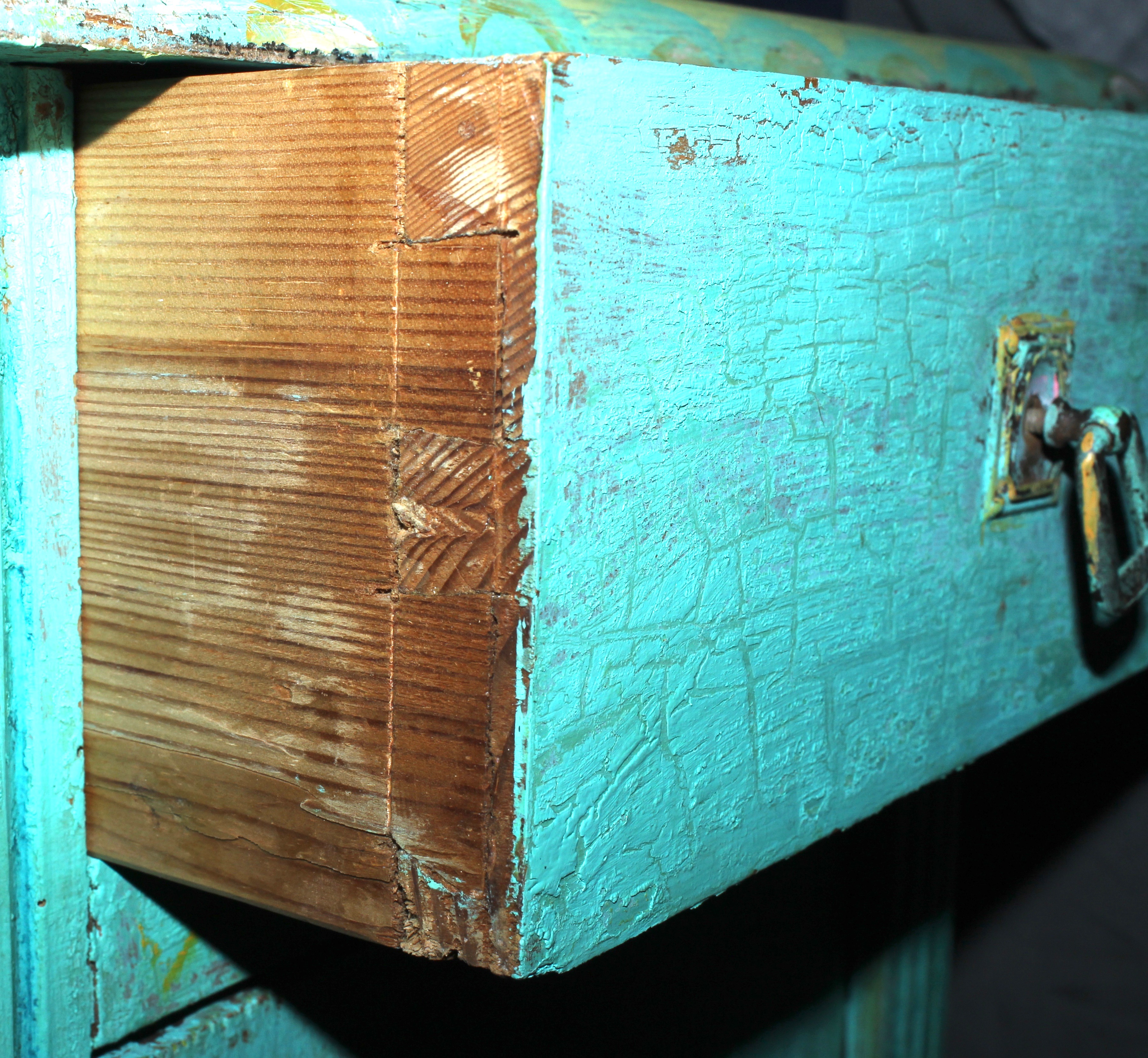 Hand Painted Side Table, 19th Century and Painted Wood Dresser, 20th Century