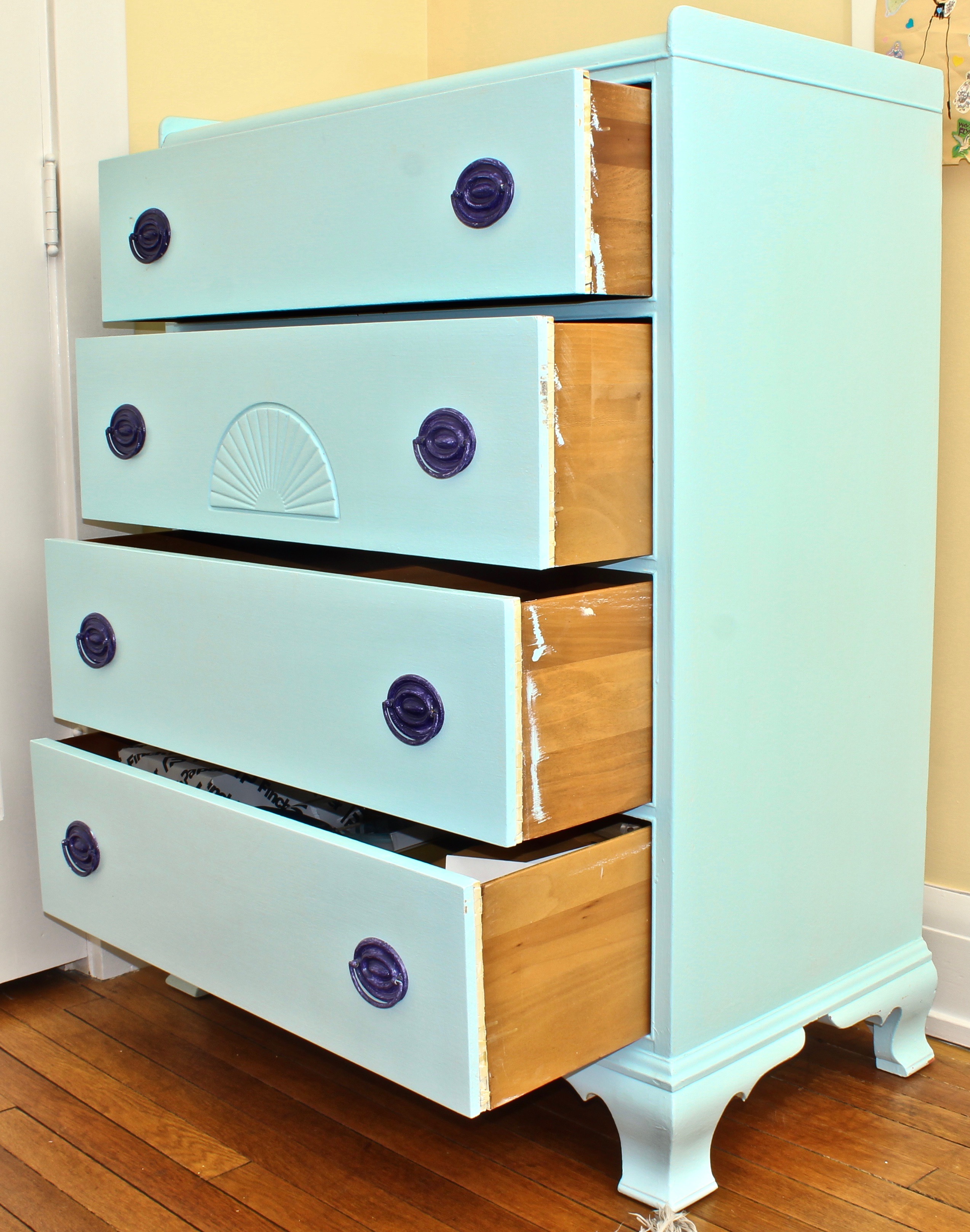 Hand Painted Side Table, 19th Century and Painted Wood Dresser, 20th Century