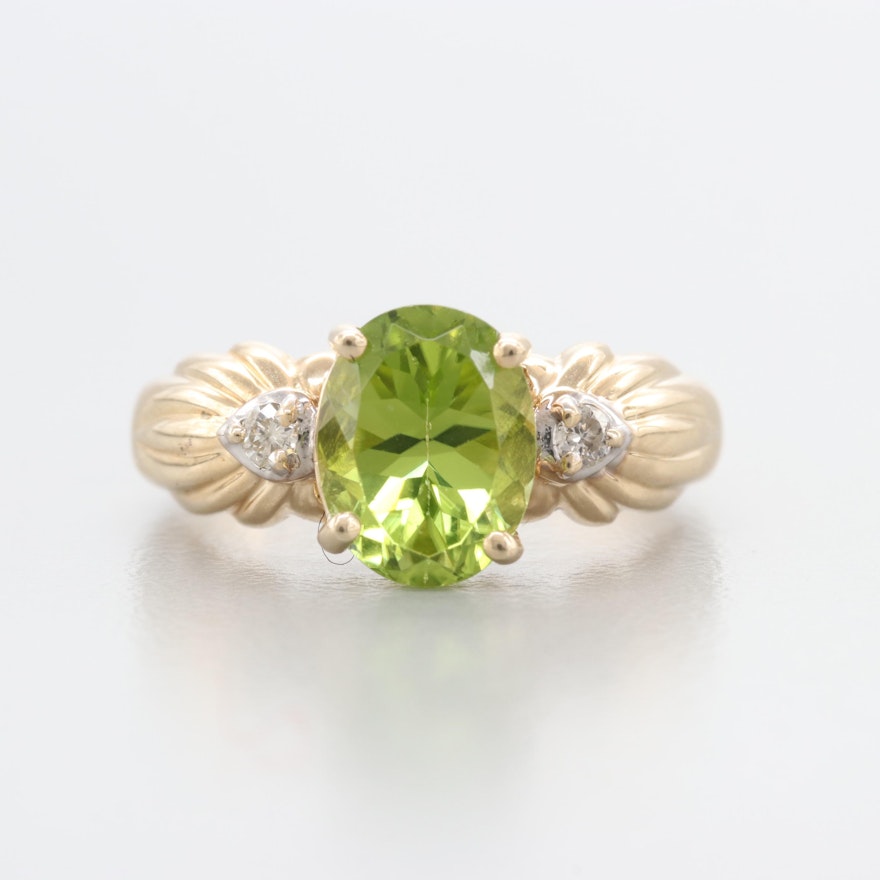 10K Yellow Gold Peridot and Diamond Ring