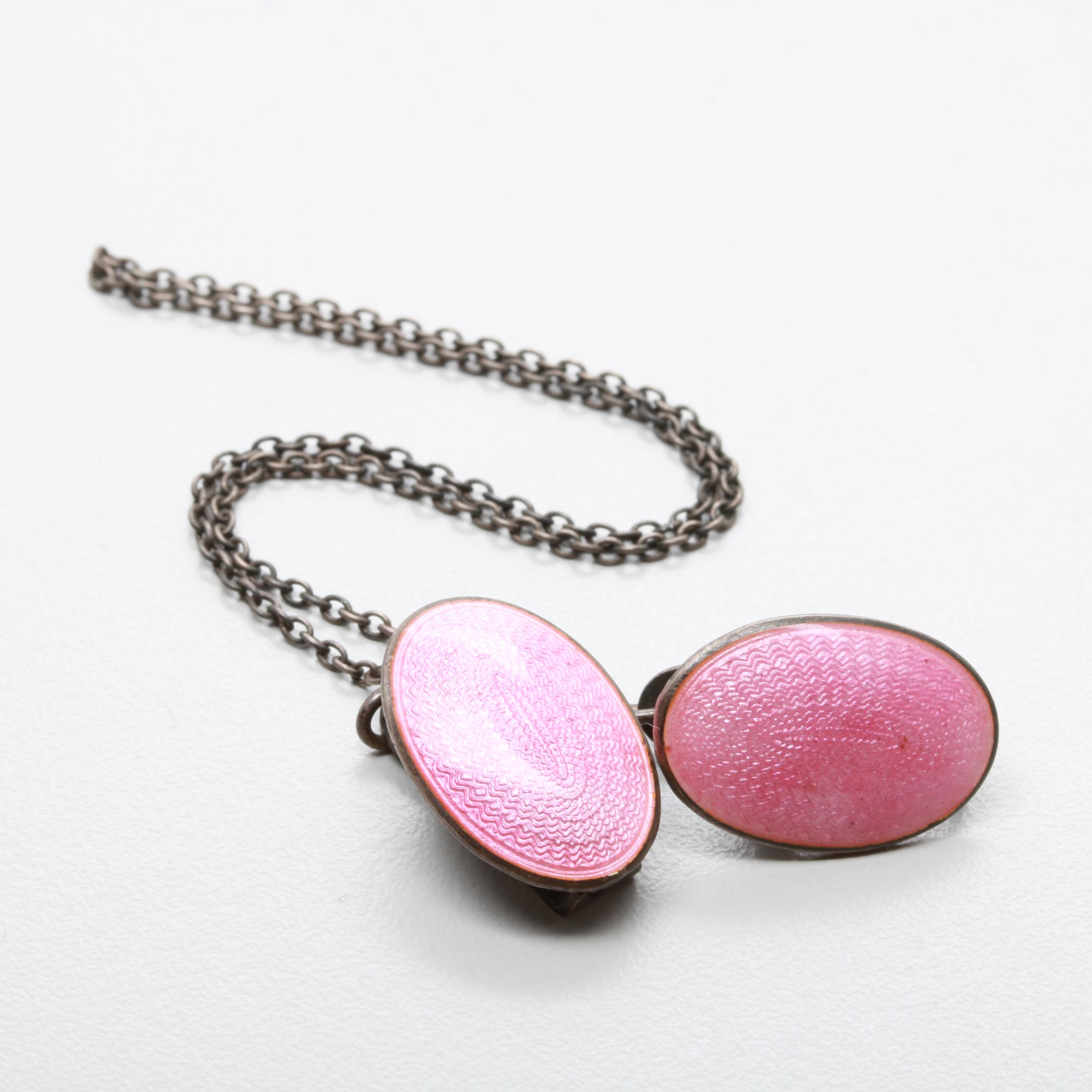 Early 1900s A.L. Lindroth Company Sterling Silver Guilloché Enamel Sweater Clips