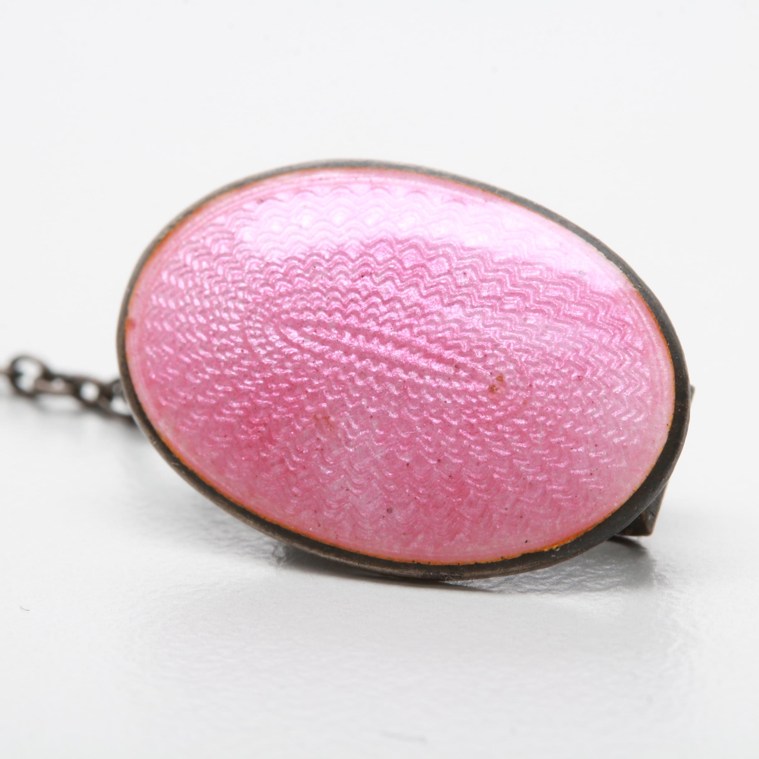 Early 1900s A.L. Lindroth Company Sterling Silver Guilloché Enamel Sweater Clips