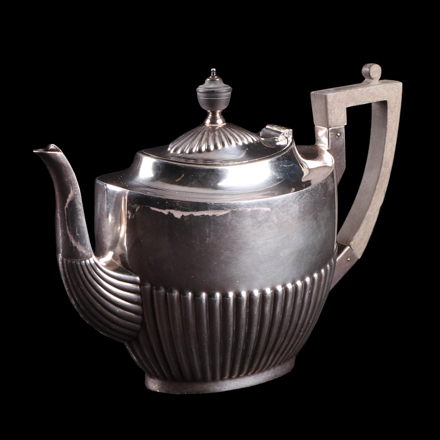 Walker & Hall English Silver Plate Teapot with Wooden Handle, Circa 1920s