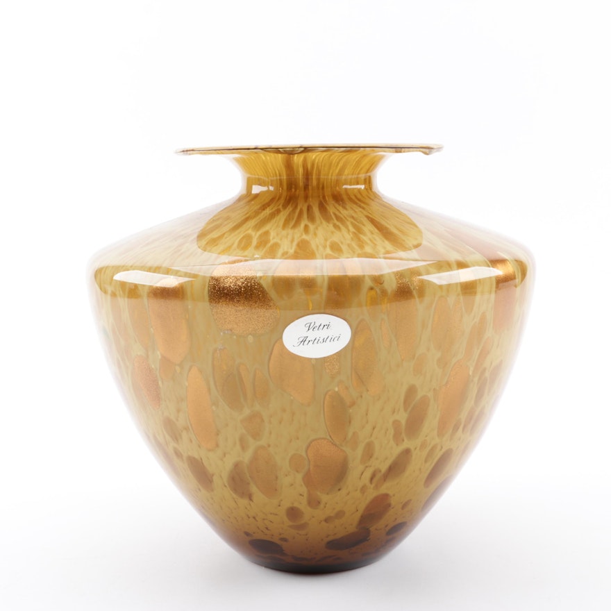 Azzurra Italian Avventurina Art Glass Vase