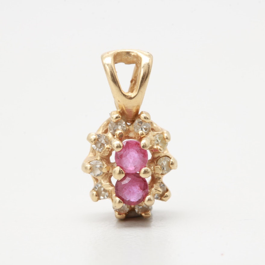 14K Yellow Gold Ruby and Diamond Pendant