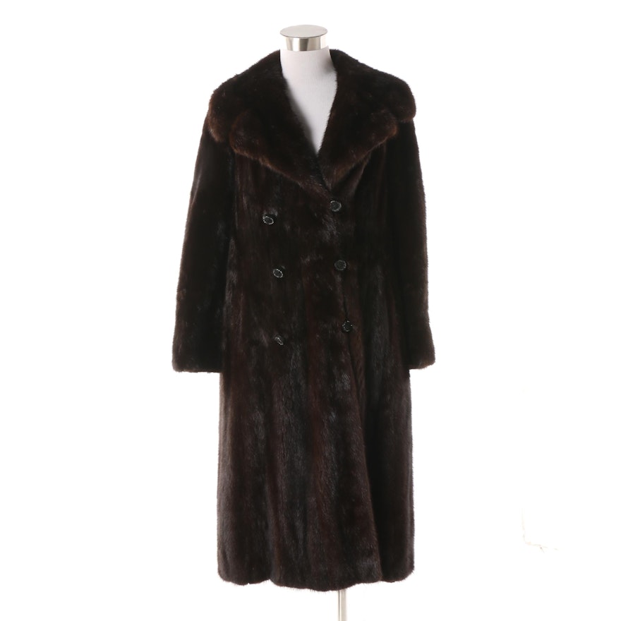 Women's Vintage Double-Breasted Ranch Mink Fur Dress Coat