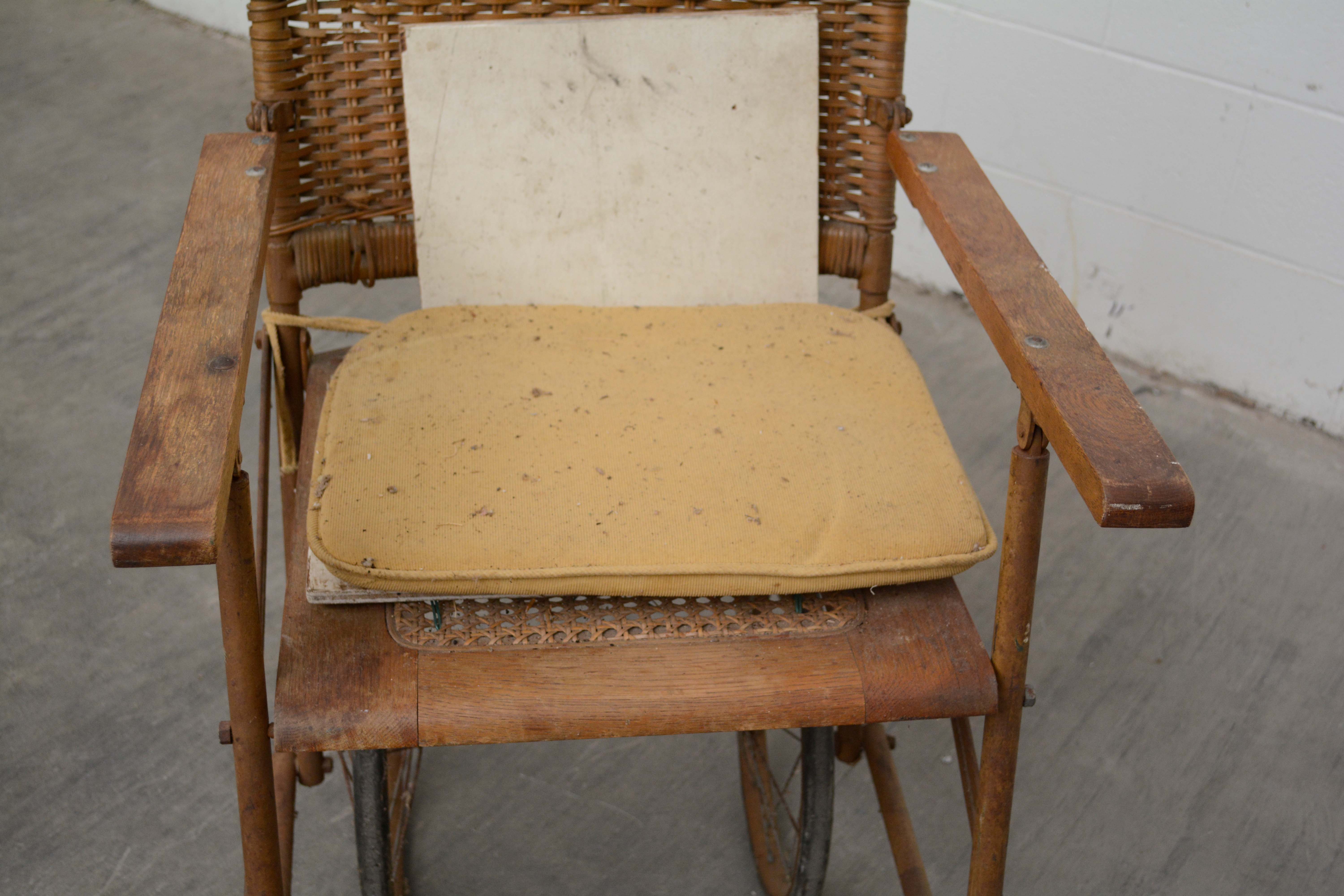 Oak and Wicker Wheelchair by E. F. Mahady Company, Early 20th Century