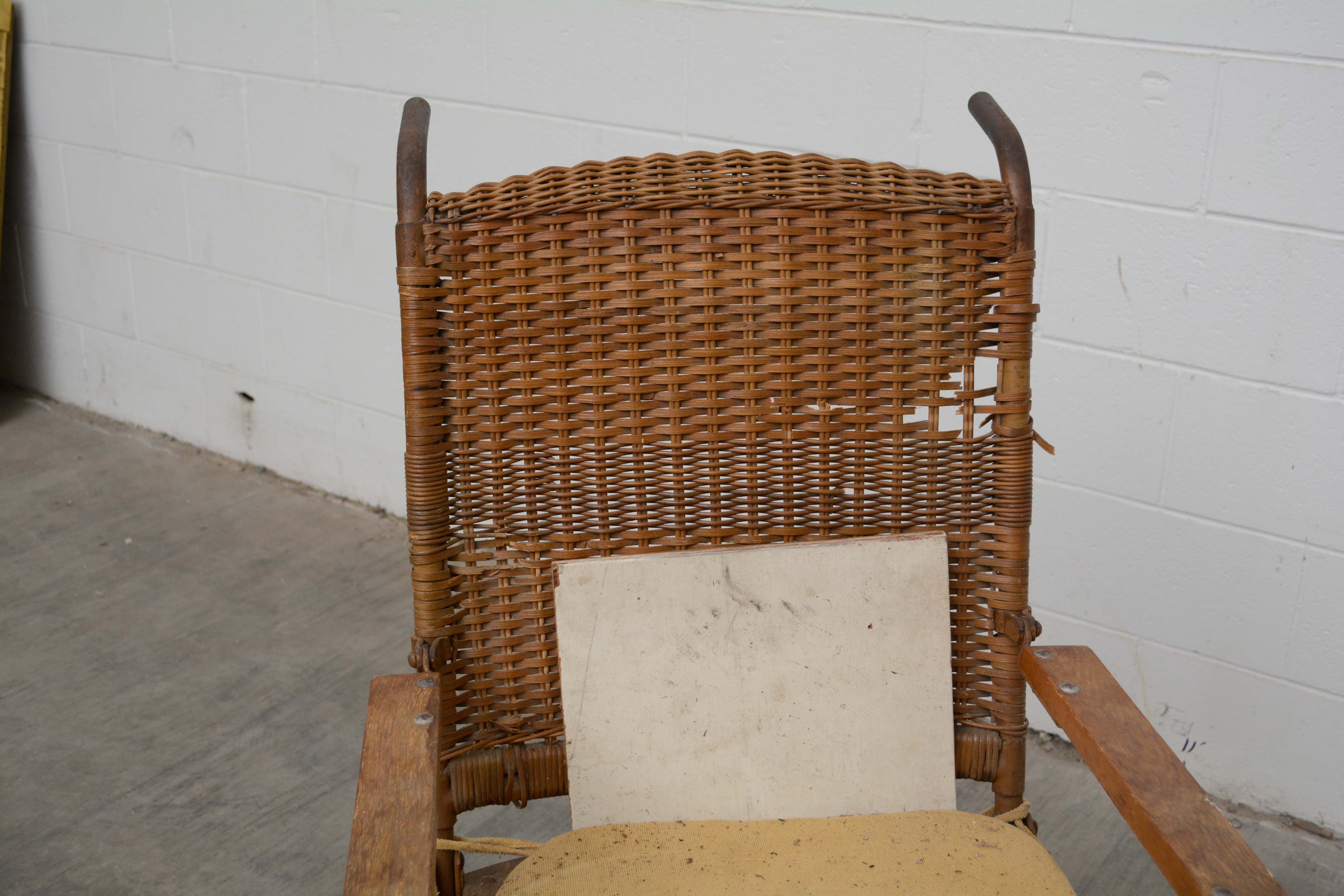 Oak and Wicker Wheelchair by E. F. Mahady Company, Early 20th Century